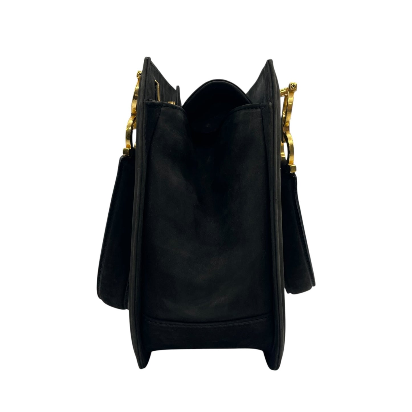 美品 Salvatore Ferragamo フェラガモ ガンチーニ 2WAY ハンドバッグ ショルダーバッグ 黒 ブラック AQ21 ゴールド金具 スエード レディース ヴィンテージ品 E