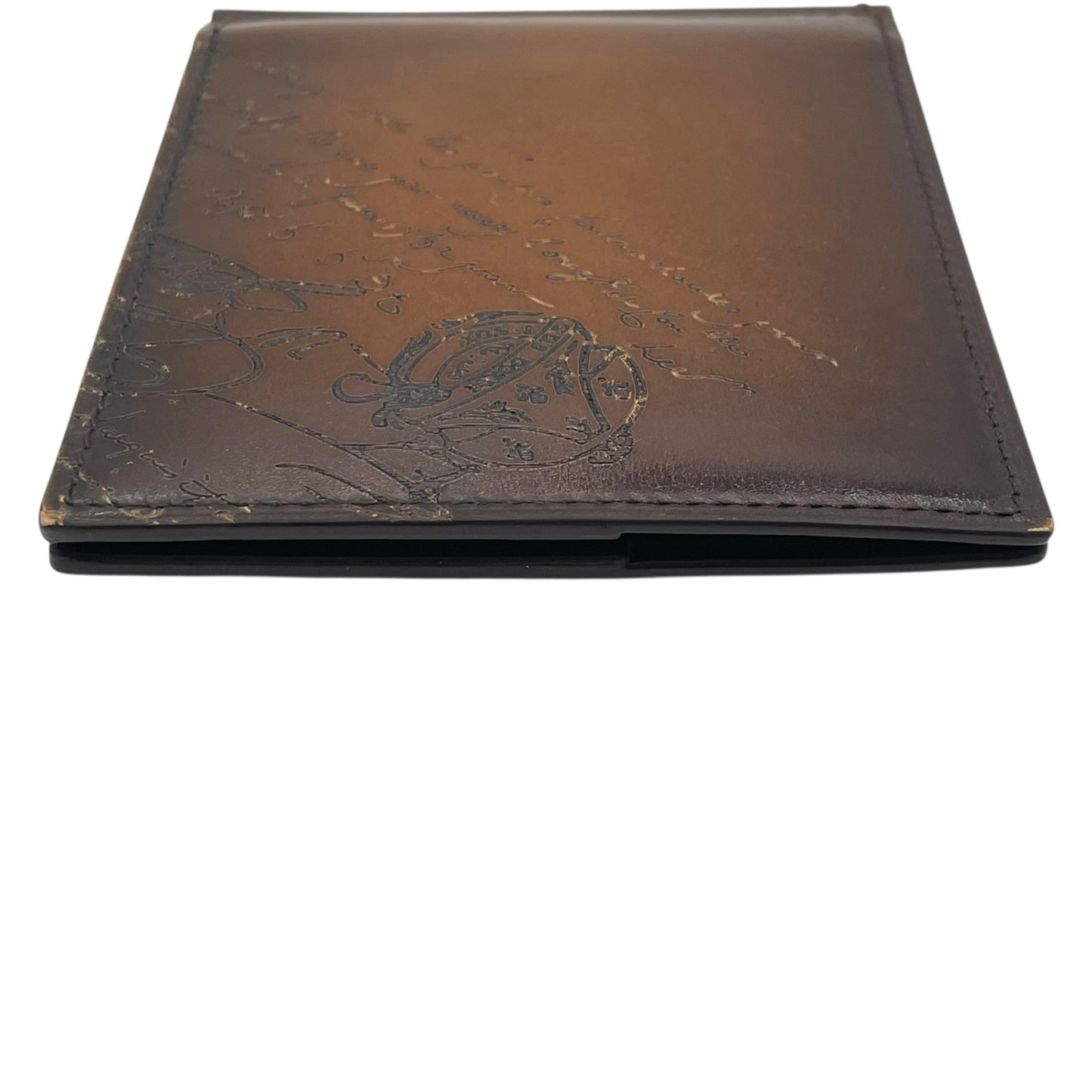 美品 BERLUTI ベルルッティ カリグラフィ マネークリップ 二つ折り フィギュア スクリットレザー コンパクトウォレット 茶 カカオ ブラウン メンズ スタンプ付き W2