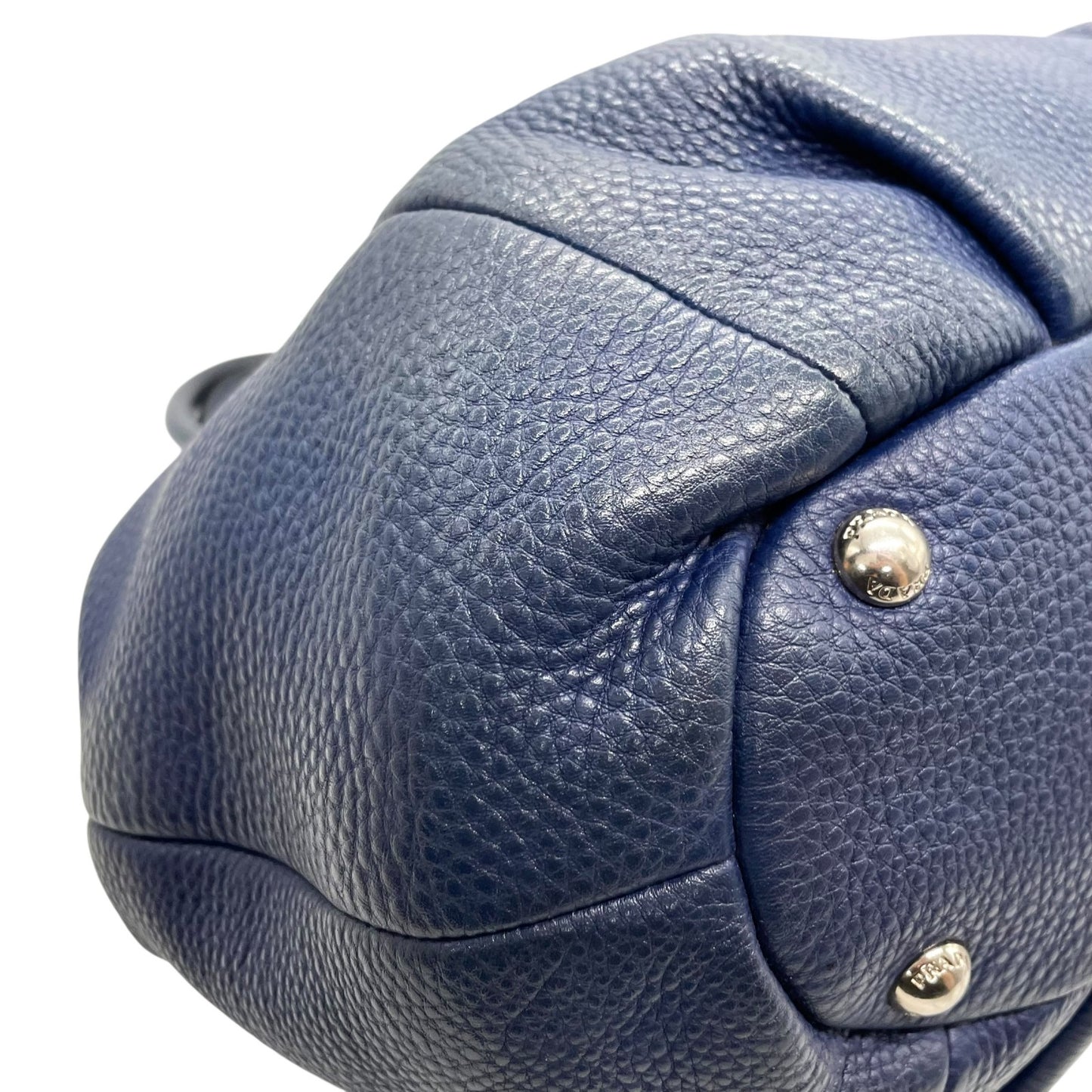 美品 PRADA プラダ 2WAY ハンドバッグ ショルダーバッグ レザー ネイビーブルー ヴィッテロ シルバー金具 B2343M 三角ロゴ 斜め掛け可 手提げ レディース Z4