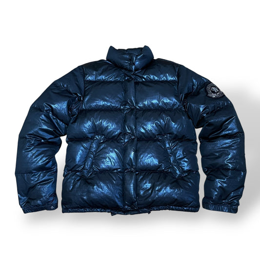 MONCLER モンクレール ダウンジャケット グレー 黒 ブラック スワロフスキー ビーズ 立体ワッペン 茶タグ ナイロン サイズ0 メンズ レディース CT