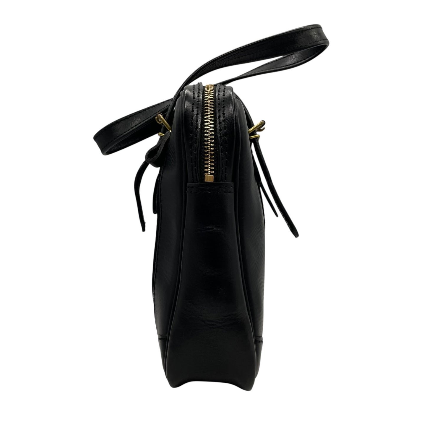 美品 Herz ヘルツ 二本手 ビジネスバッグ ブリーフケース 書類鞄 黒 ブラック レザー 日本製 ゴールド金具 A4対応 BW-57 メンズ レディース C