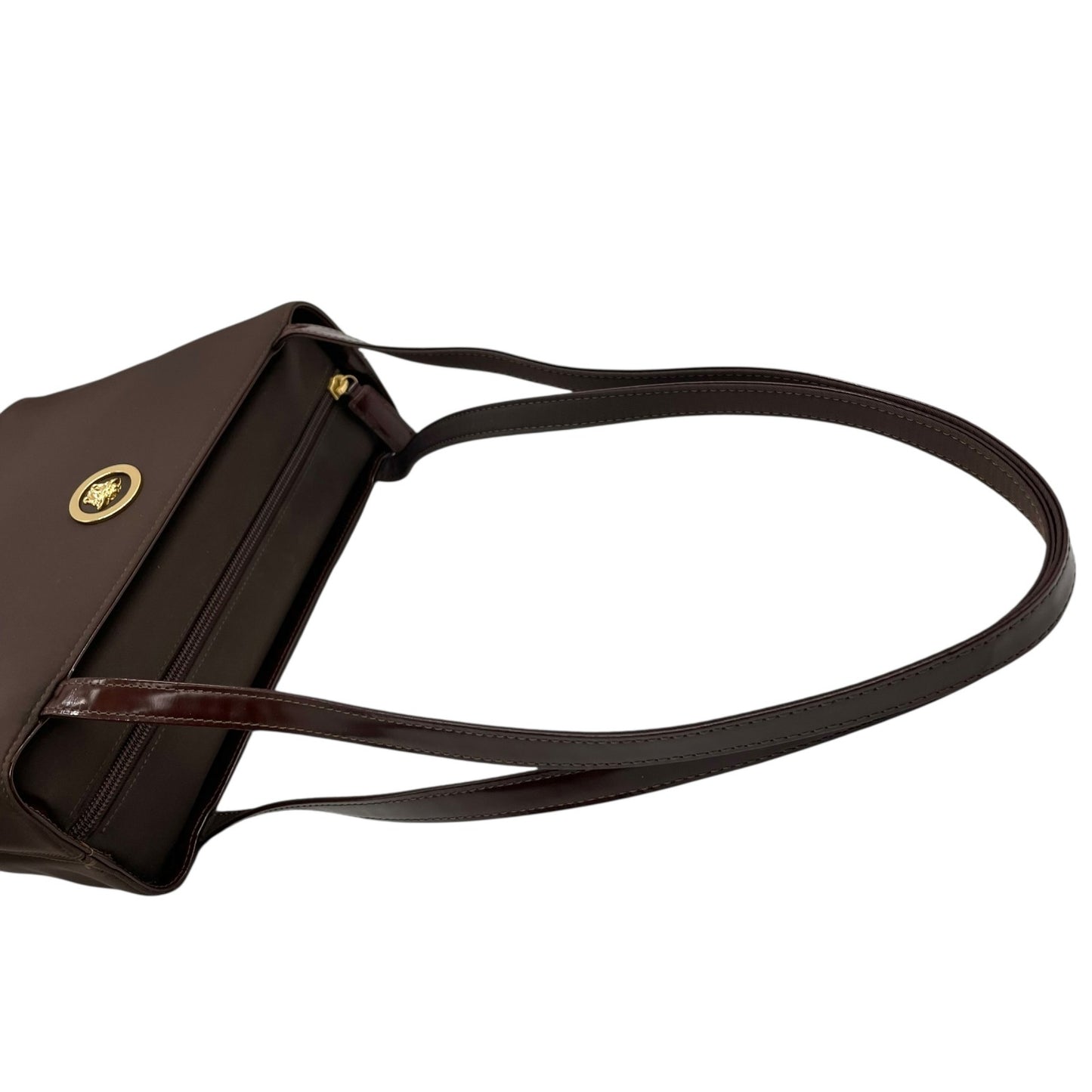 極美品 VERSACE ヴェルサーチェ トートバッグ メデューサ　ショルダーバッグ ナイロン パテントレザー 茶 ダークブラウン ゴールド金具 メデューサ 肩掛け可 レディース A