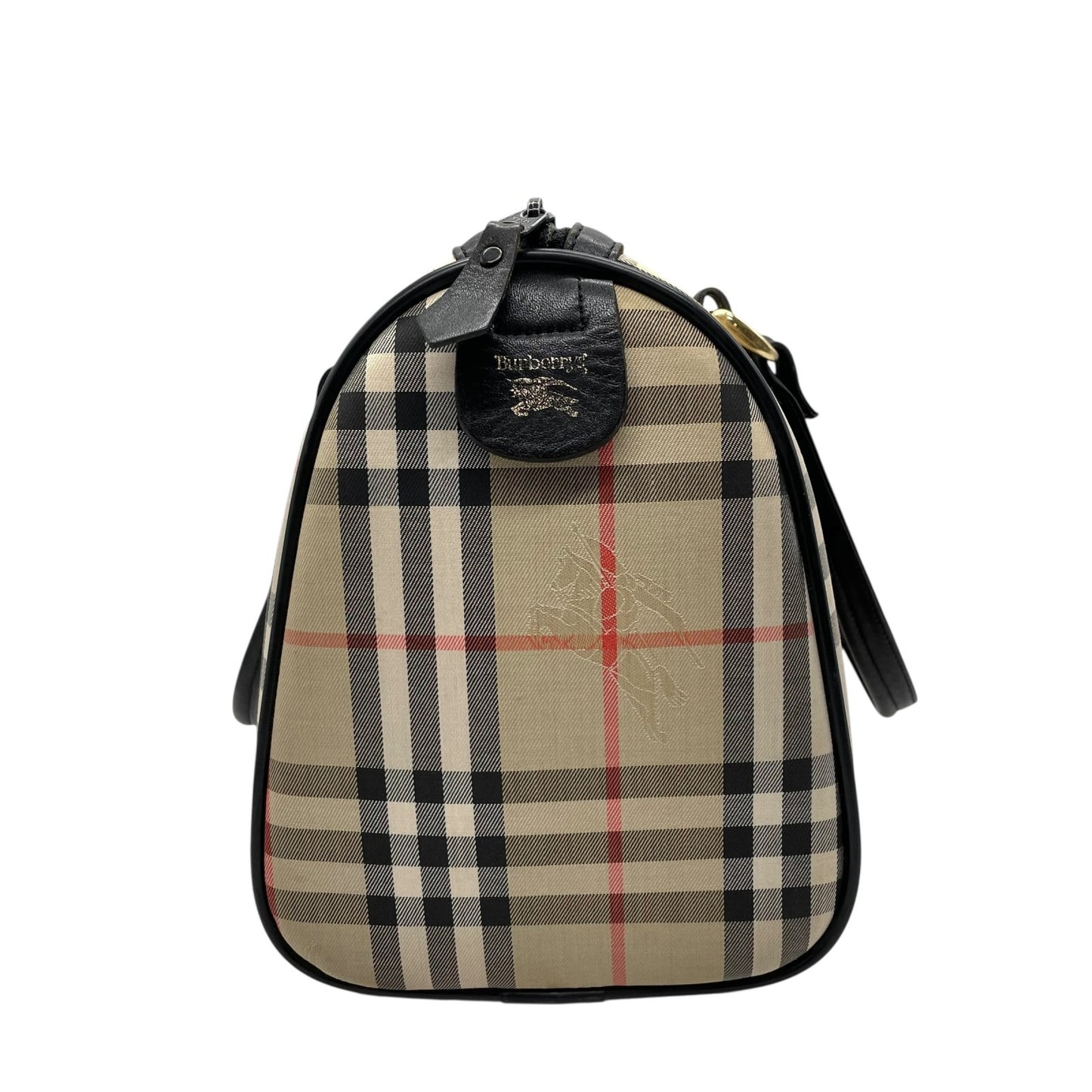 美品 Burberry バーバリー ノバチェック シャドーホース ミニボストン ハンドバッグ ベージュ ブラック キャンバス レザー ゴールド金具 ホースロゴ レディース ヴィンテージ E