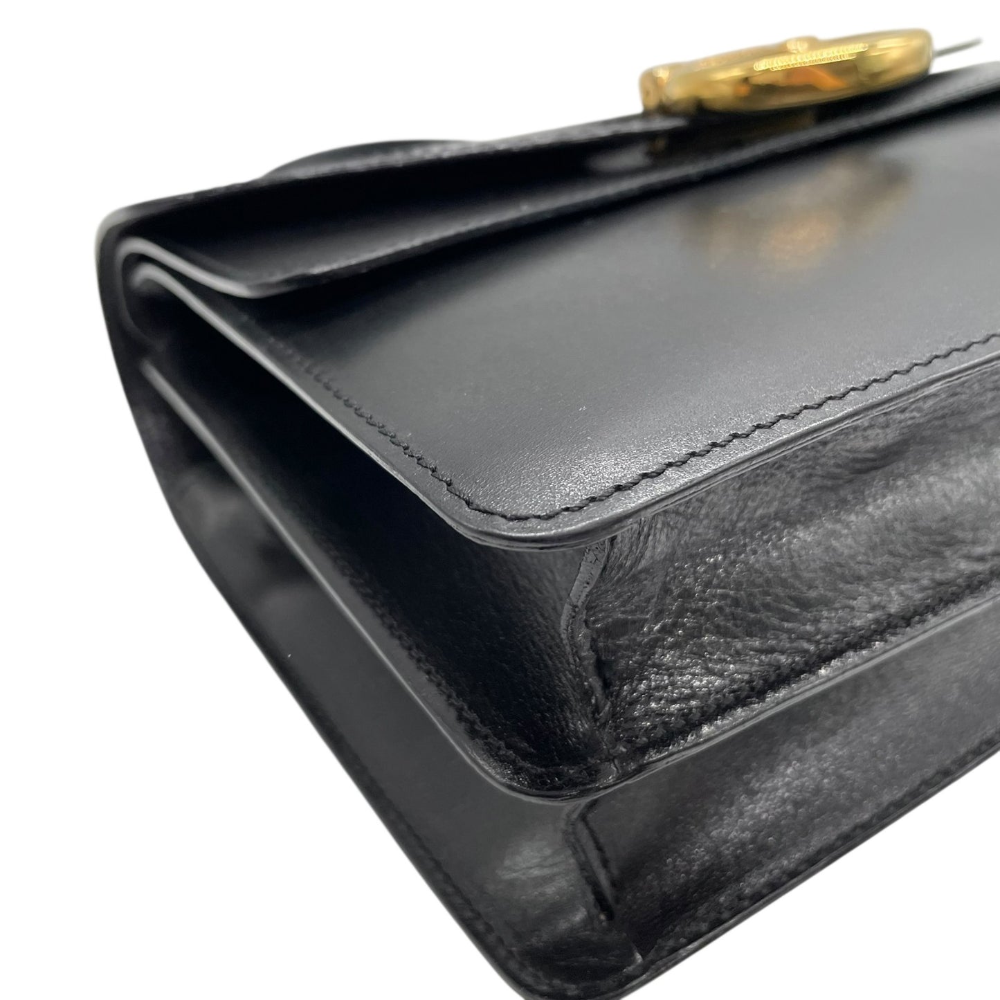 美品 CELINE セリーヌ ハンドバッグ フォーマル 黒 ブラック レザー ゴールド金具 ダブルフラップ Wフラップ トップハンドル 手提げ ロゴ レディース ヴィンテージ オールドセリーヌ C