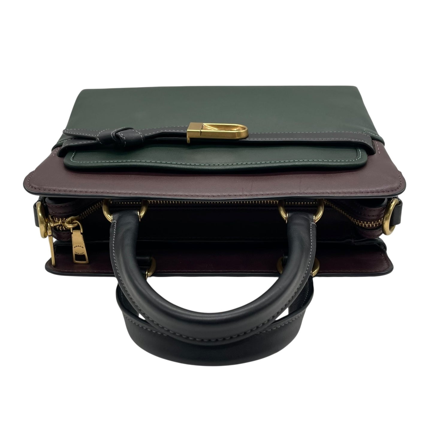 Authentic COACH Tate Carryall 2WAY Handbag Shoulder Bag Dark Green Black Leather Horse Logo