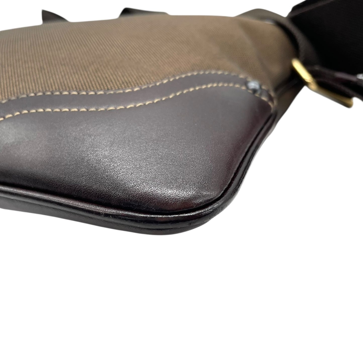 Authentic PRADA Logo Jacquard Large Logo Canvas Leather Shoulder Bag Brown Crossbody Women