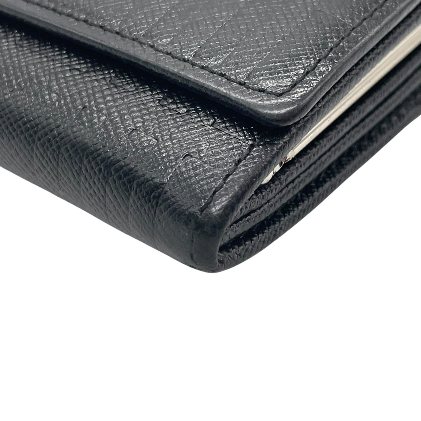 Authentic BURBERRY Long Wallet Bifold Check Embossed Logo Black Silver Hardware