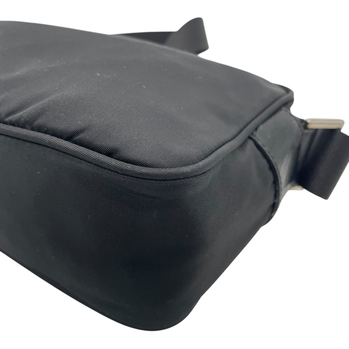 Authentic PRADA Shoulder Bag Triangle Logo Nylon Leather Black Silver Hardware BT0166