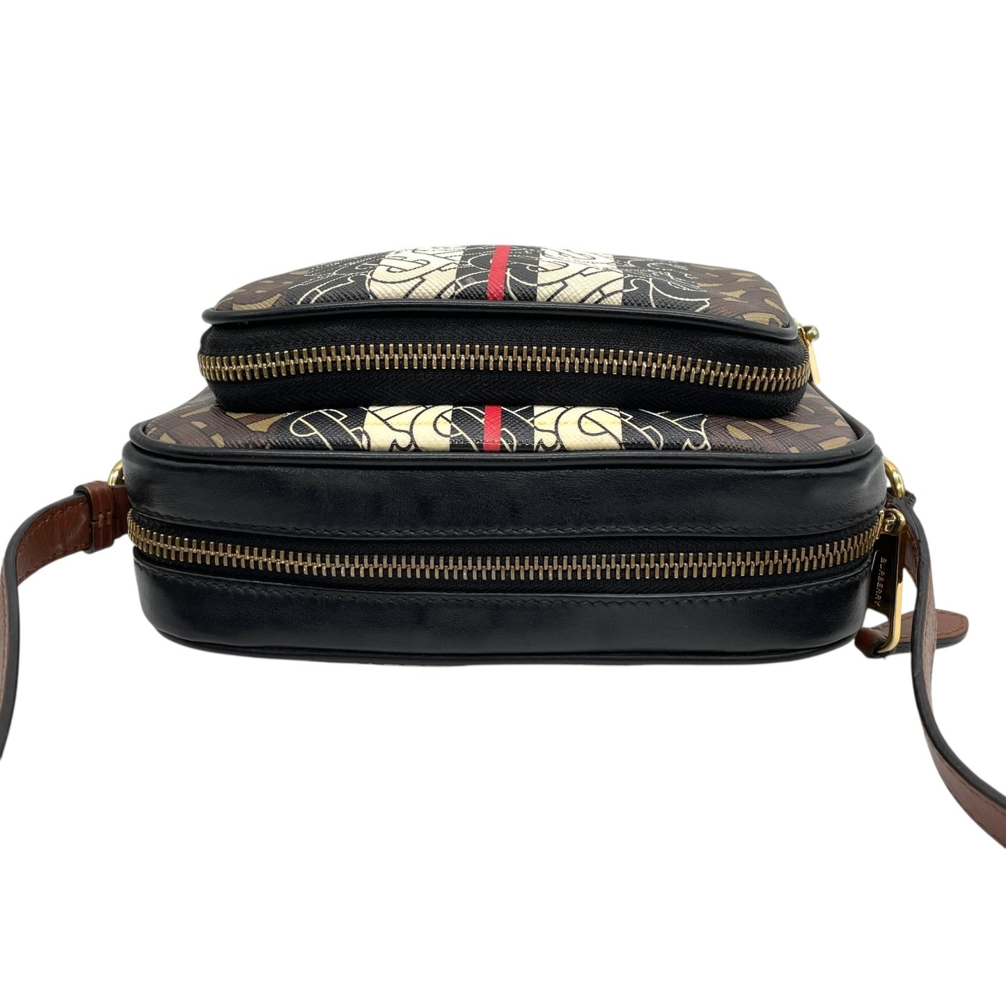 Authentic BURBERRY Monogram Stripe PVC Leather Shoulder Bag Brown Multi