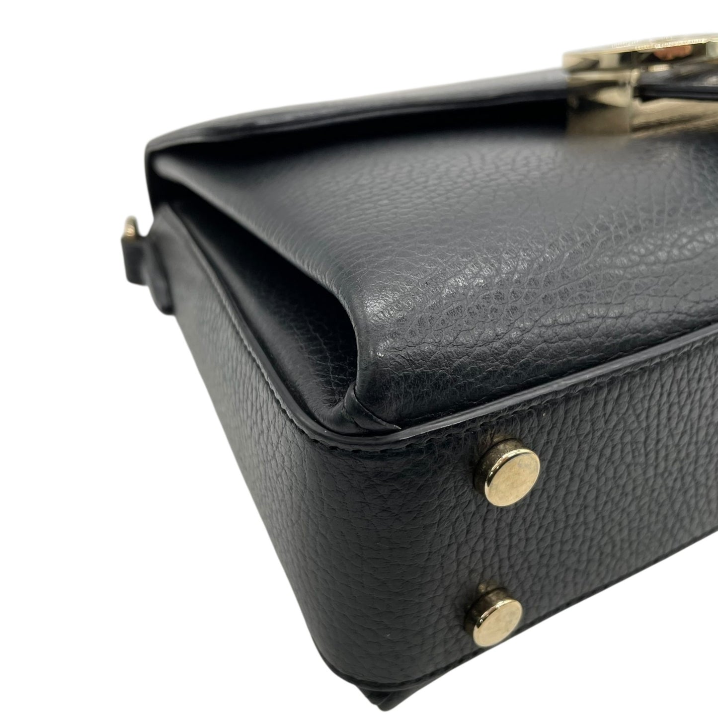 Authentic GUCCI Interlocking G 2Way Handbag Shoulder Bag Black Leather Gold