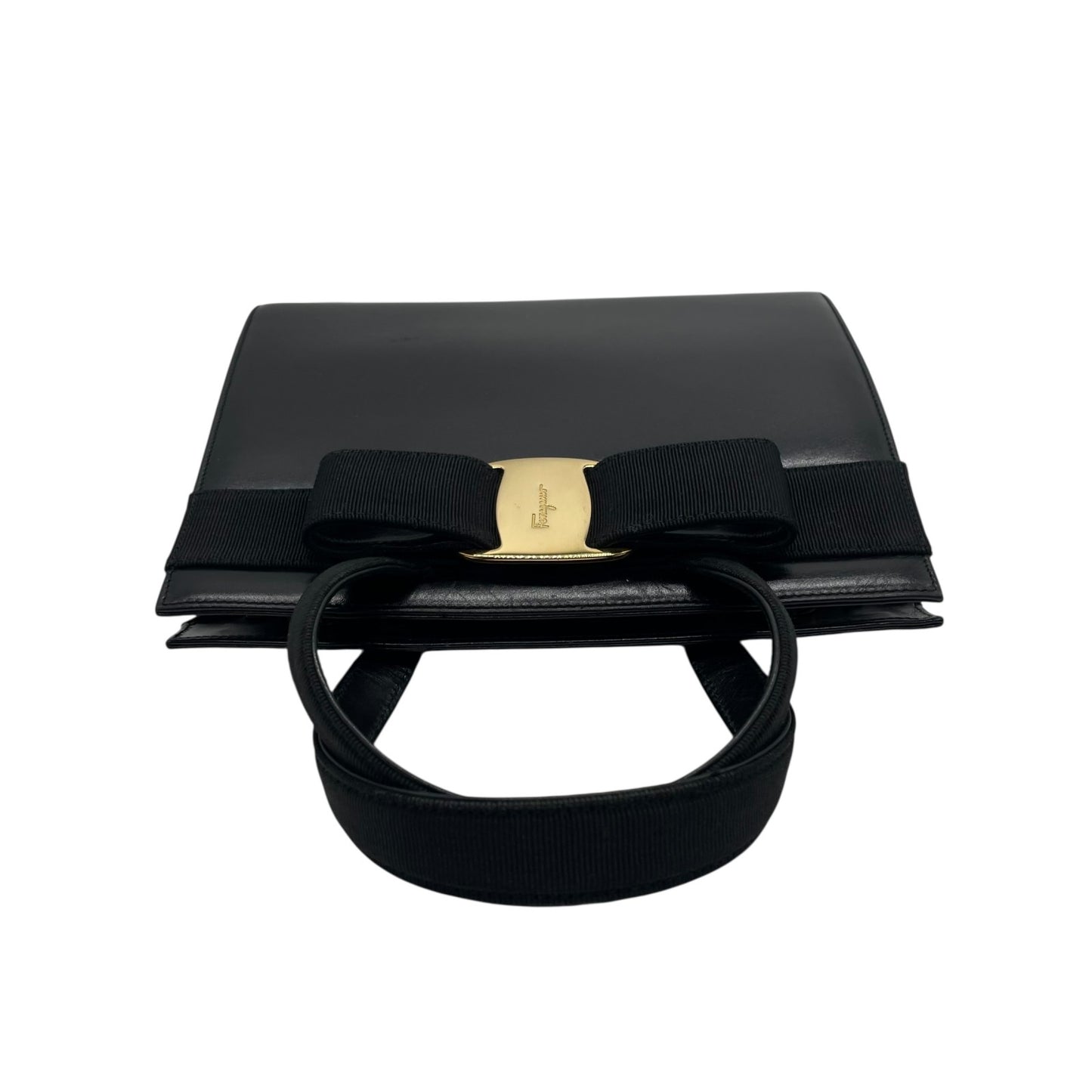 サルヴァトーレ フェラガモ ハンドバッグ フォーマルバッグ ヴァラリボン 2WAY 黒 ショルダーバッグ 斜め掛け ゴールド金具 自立 ブラック レザー ヴィンテージ C