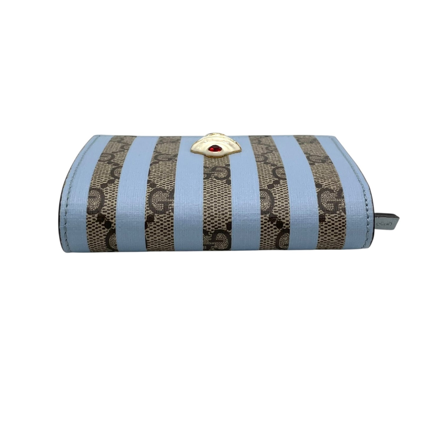 【新品同様】 GUCCI グッチ GGスプリーム アイスクリーム 二つ折り財布 コンパクトウォレット ベージュ×ライトブルー PVC レザー レディース 701489 M2