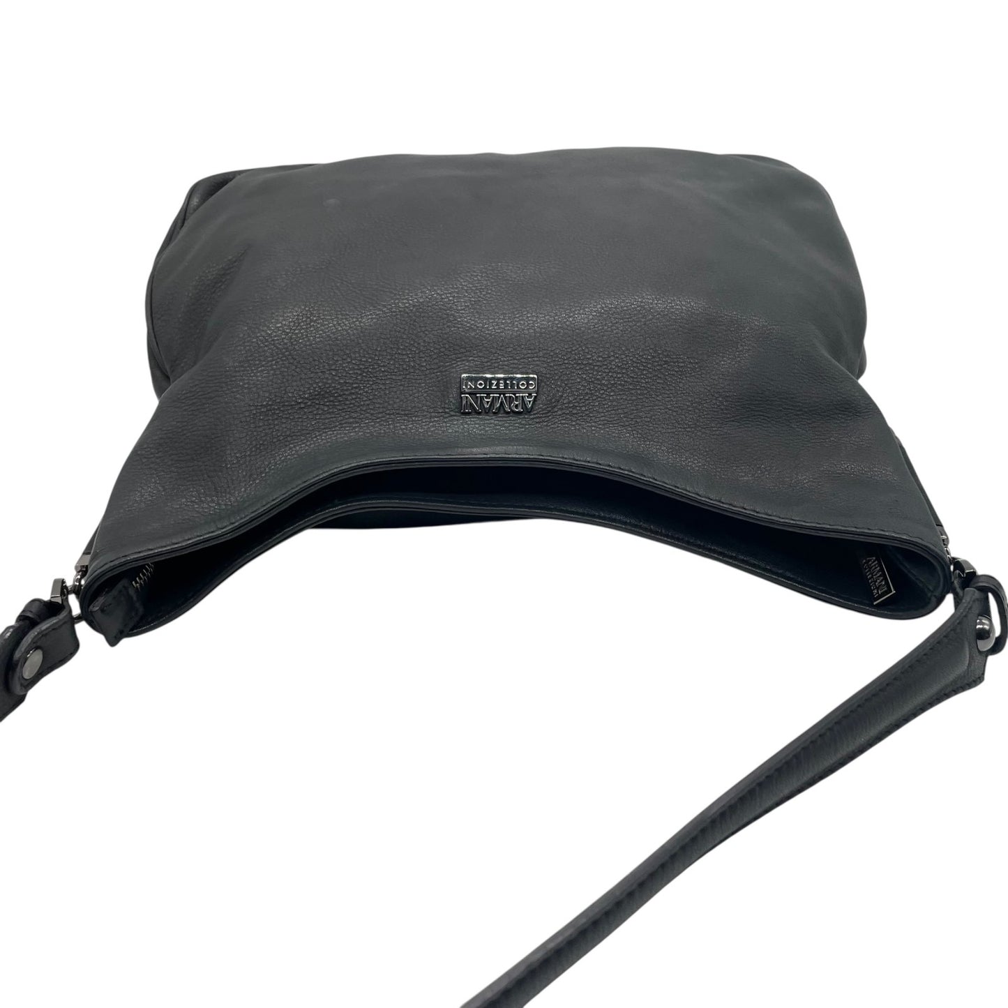 極美品 ARMANI COLLEZIONI アルマーニ コレッツォーニ レザー ワンショルダー ショルダーバッグ ブラック 本革 シルバー金具 ユニセックス メンズ レディース A1