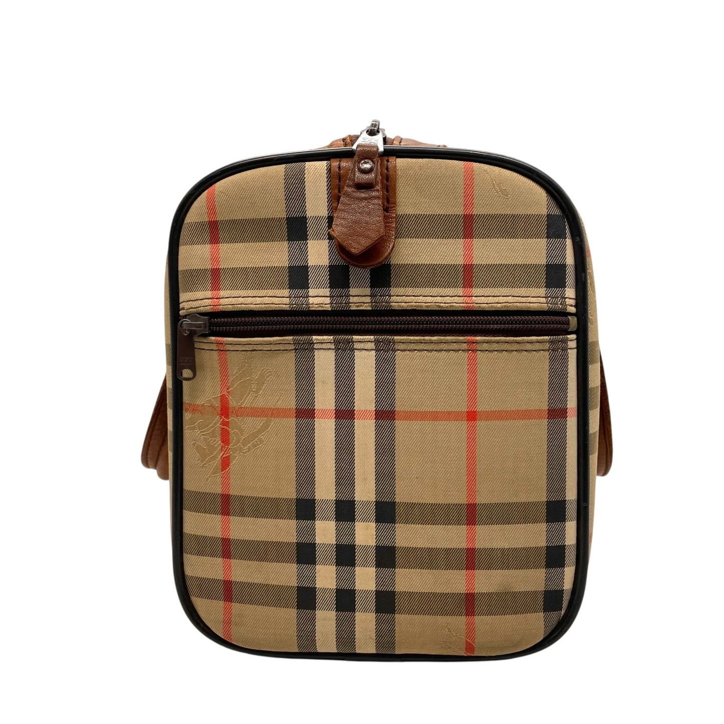 美品 BURBERRY バーバリー ボストンバッグ ノバチェック ホースロゴ シャドーホース ブラウン ベージュ キャンバス レザー ゴールド金具 メンズ レディース C