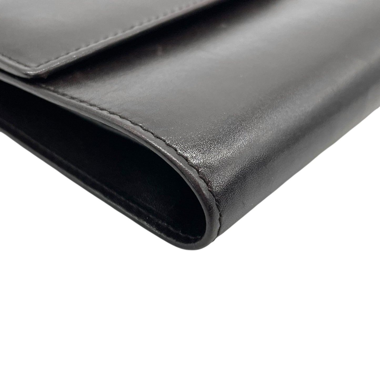 美品 PRADA プラダ 三つ折り財布 コンパクト財布 三角プレートロゴ トライアングルロゴ 茶 ダークブラウン レザー シルバー金具 メンズ レディース M5