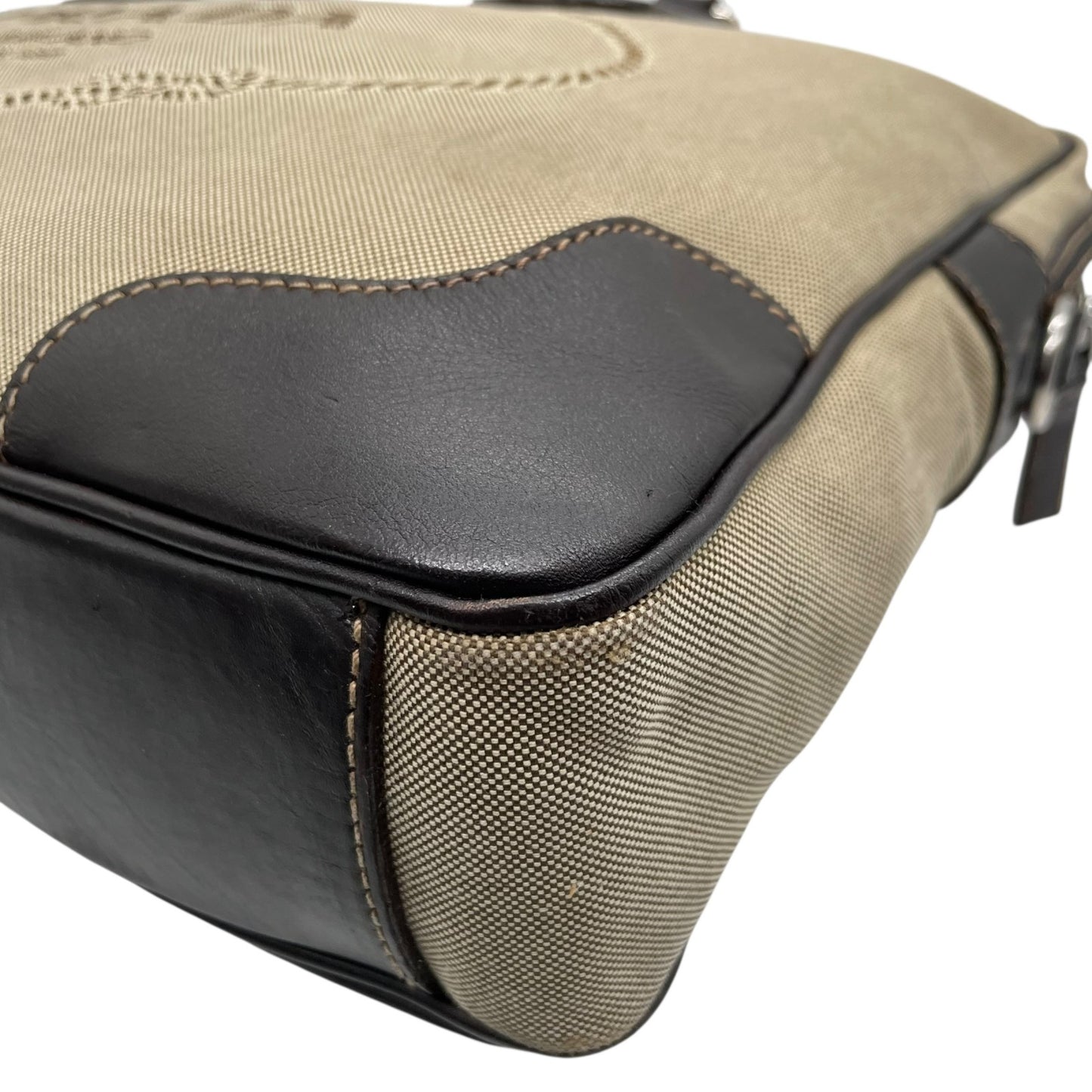 PRADA プラダ ジャガードロゴ 2WAY ビジネスバッグ ショルダーバッグ キャンバス レザー ベージュ ブラウン 南京錠 メンズ レディース Z4