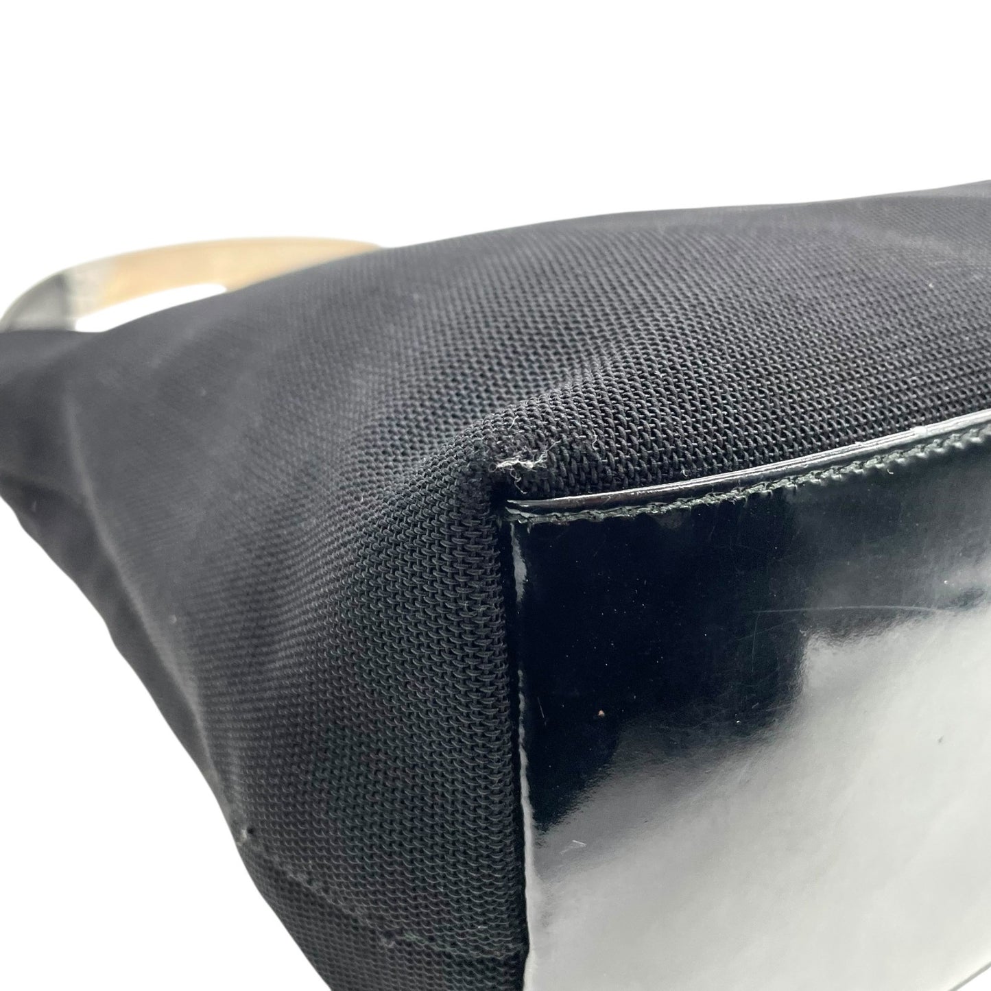 GUCCI グッチ ワンショルダーバッグ ハンドバッグ 黒 ブラック シルバー金具 キャンバス パテントレザー メタルハンドル ロゴプレート 肩掛け可 マグネット開閉 ホーボー レディース D6