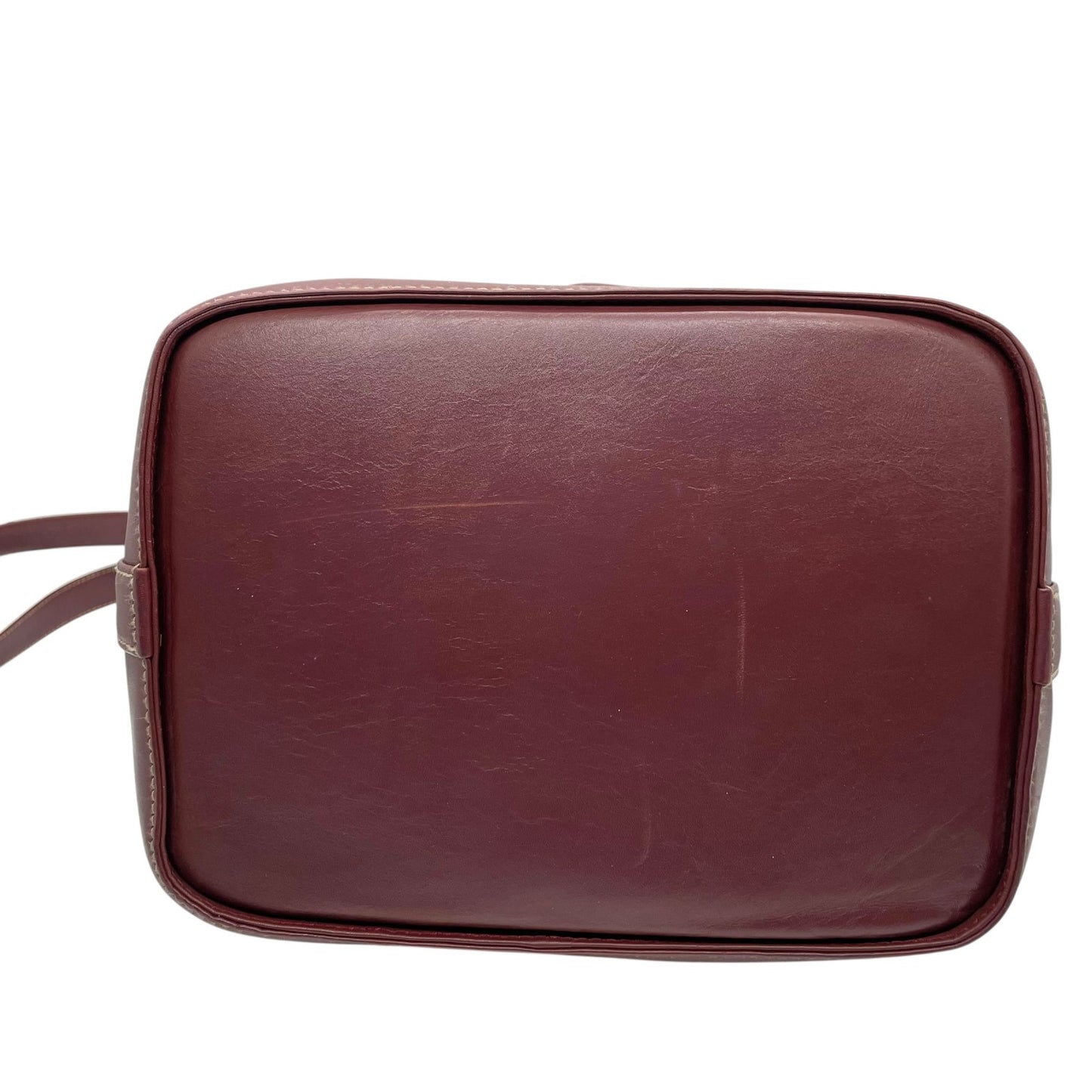 美品 Cartier カルティエ マストライン 巾着型 ショルダーバッグ 赤 ボルドー ワインレッド レザー ゴールド金具 ロゴ 2Cモチーフ 斜め掛け可 レディース ギャランティカード付き K12