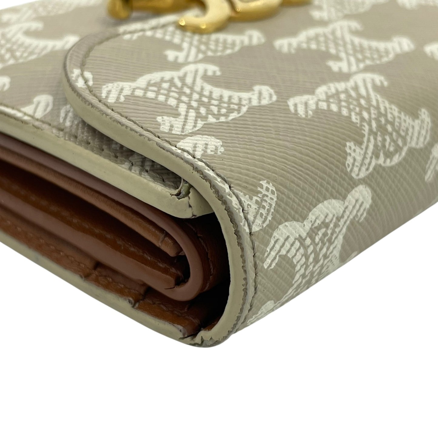 CELINE セリーヌ 三つ折り財布 トリオンフキャンバス PVC スモール コンパクトウォレット ベージュ ホワイト 10D78 レディース メンズ ユニセックス M5