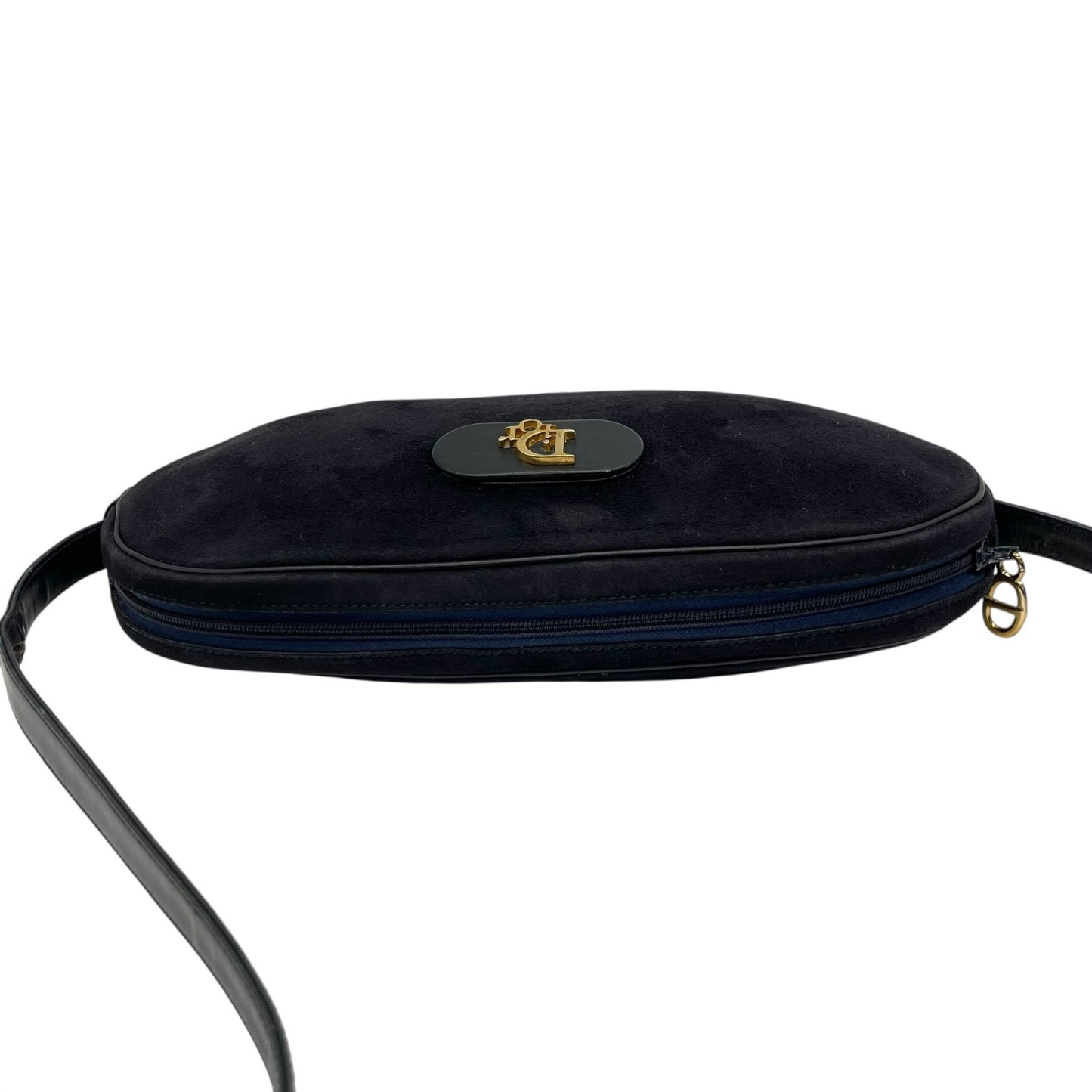 Christian Dior クリスチャンディオール ショルダーバッグ サコッシュ ネイビー 紺色 スエード×レザー Diorロゴ ゴールド金具 クロスボディ ヴィンテージ K10