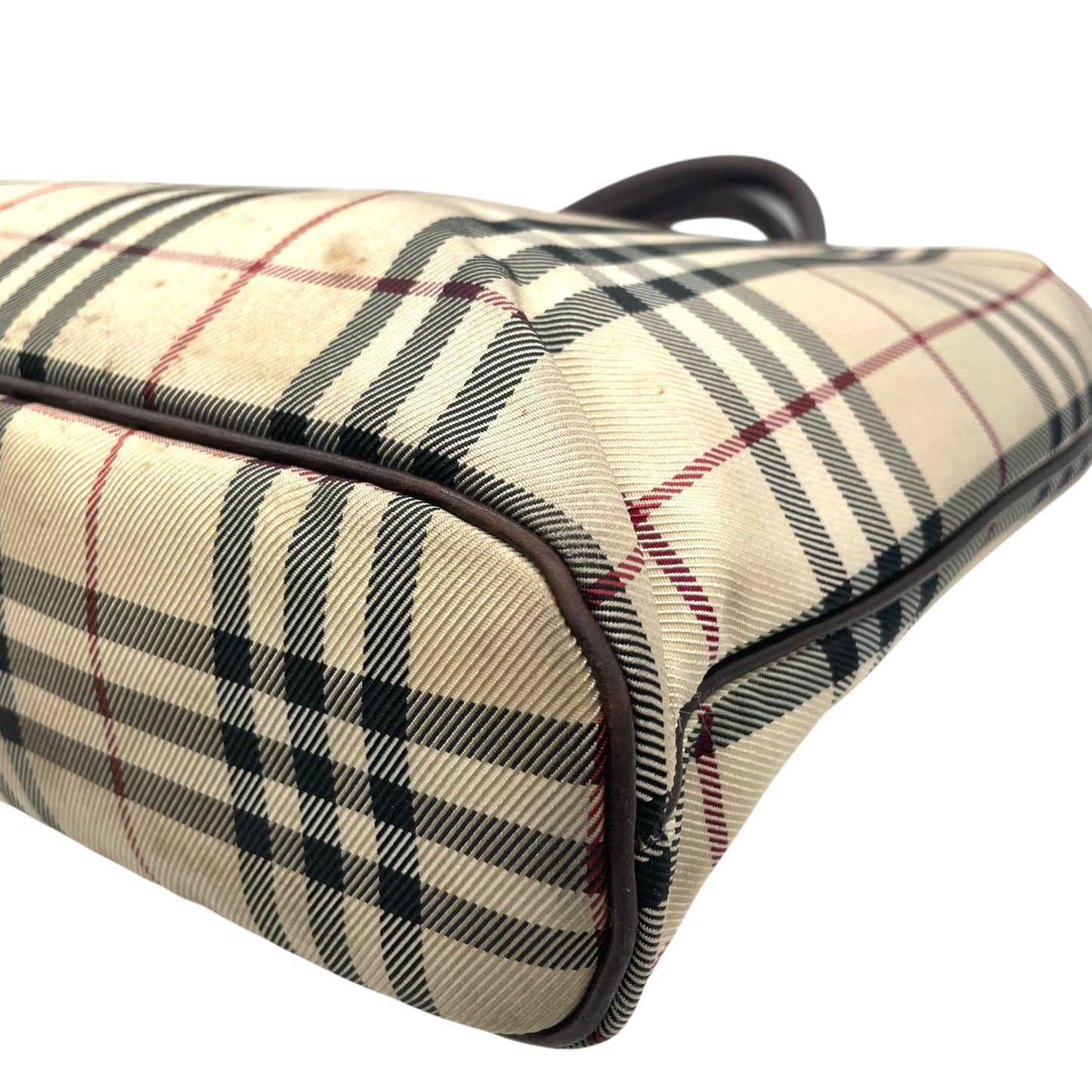 BURBERRY バーバリー ハンドバッグ トートバッグ ノバチェック チェック柄 ベージュ ブラウン キャンバス レザー シルバー金具 ロゴプレート レディース C2