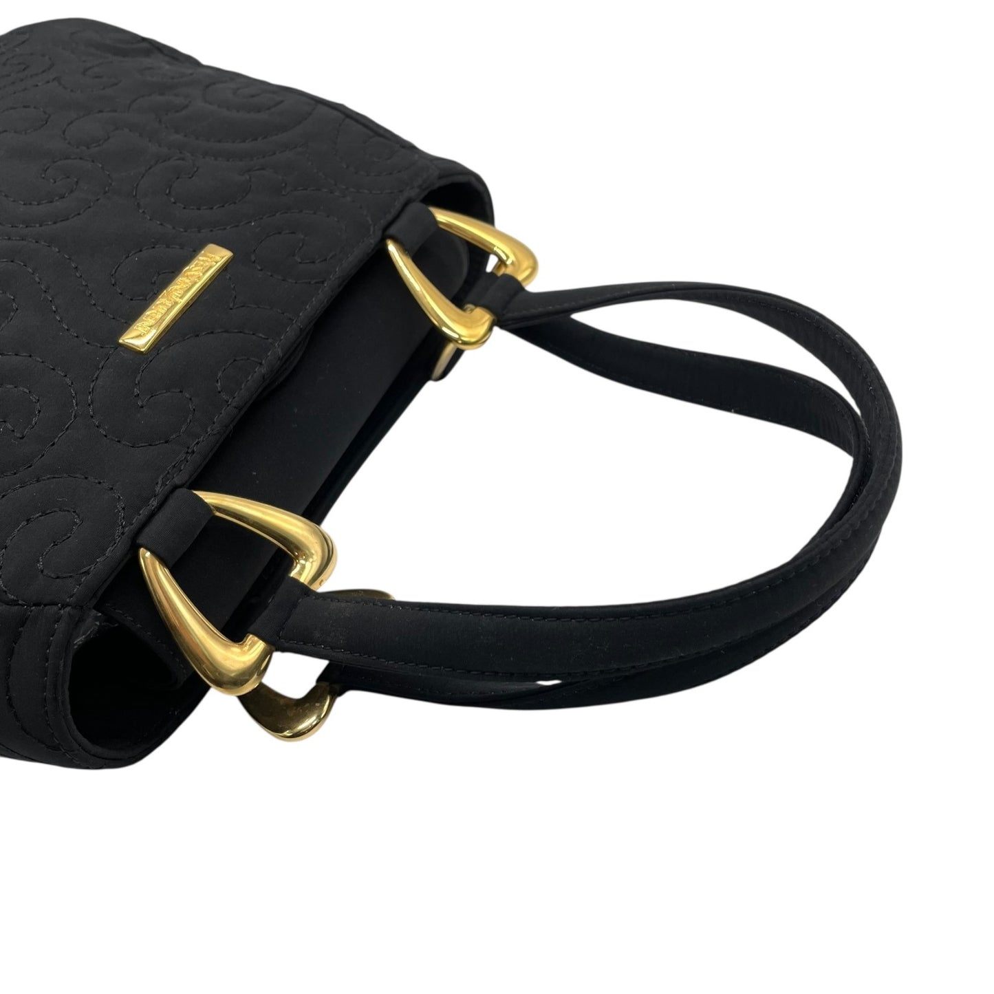 美品 希少 サンローラン Yves Saint Laurent ハンドバッグ ブラック 黒 ゴールド金具 金金具 キルティング調 スワール柄 高級 上品 レディース ヴィンテージ C4