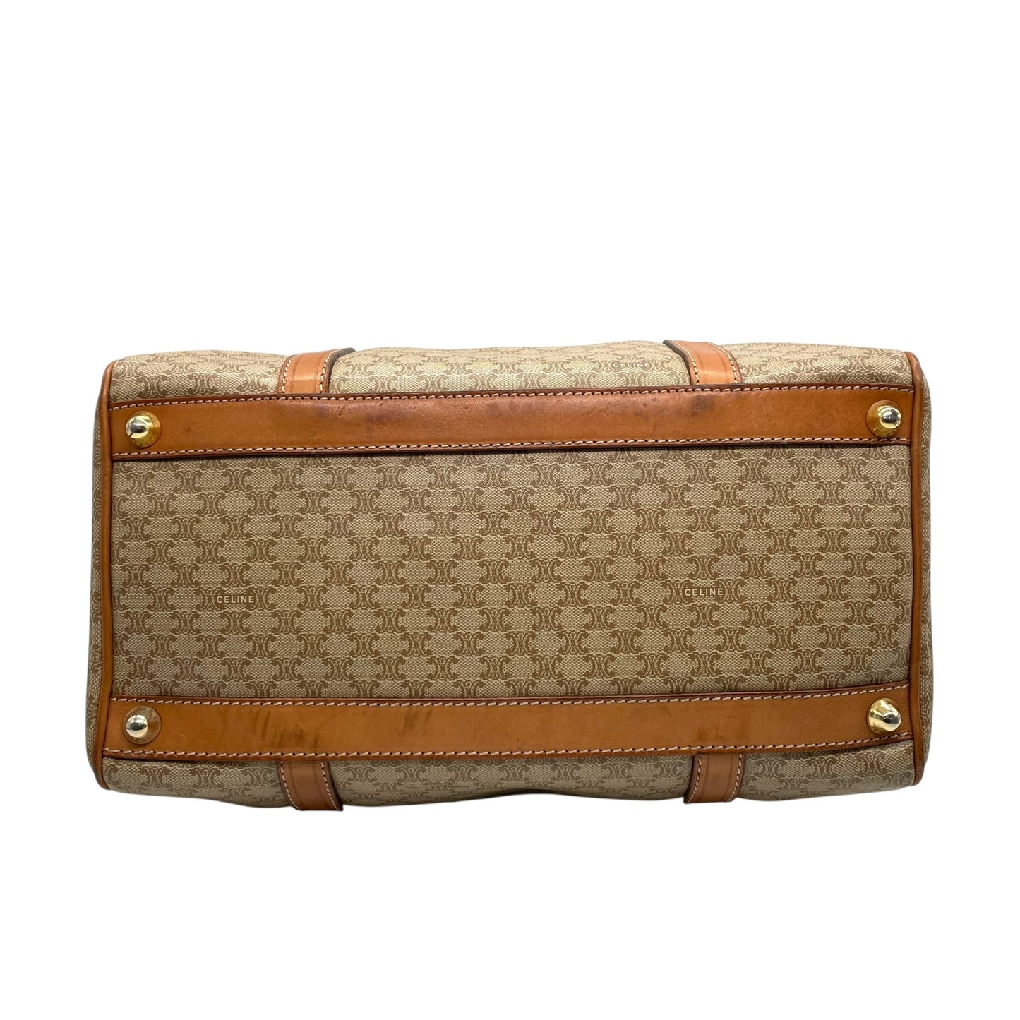 美品 セリーヌ CELINE マカダム柄 ボストンバッグ ハンドバッグ ブラウン 茶色 ベージュ トリオンフロゴ PVC×レザー ヴィンテージ 大容量 バッグ B