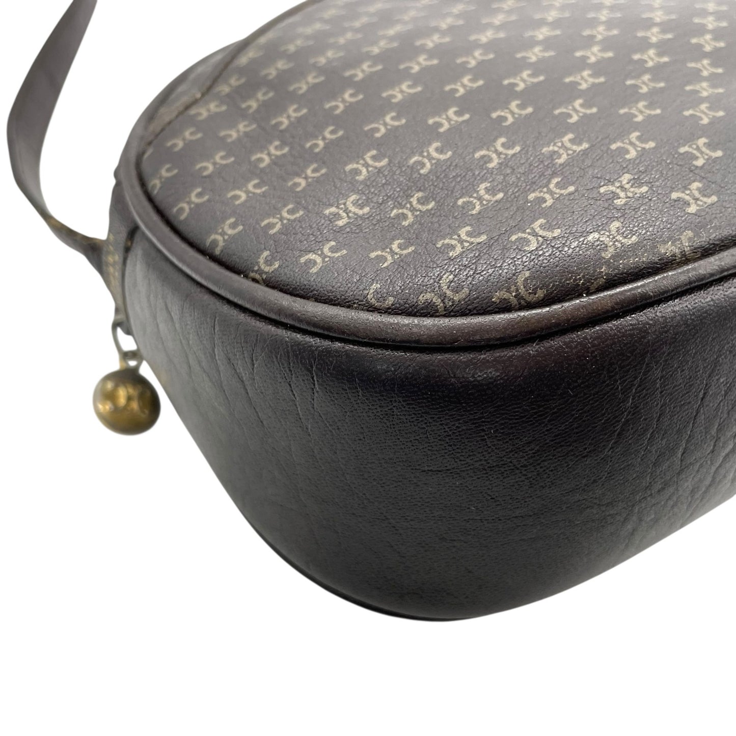 CELINE オールドセリーヌ マカダム柄 トリオンフ ショルダーバッグ 茶 ブラウン レザー ゴールド金具 斜め掛け可 ミニバッグ ポシェット レディース ヴィンテージ B1