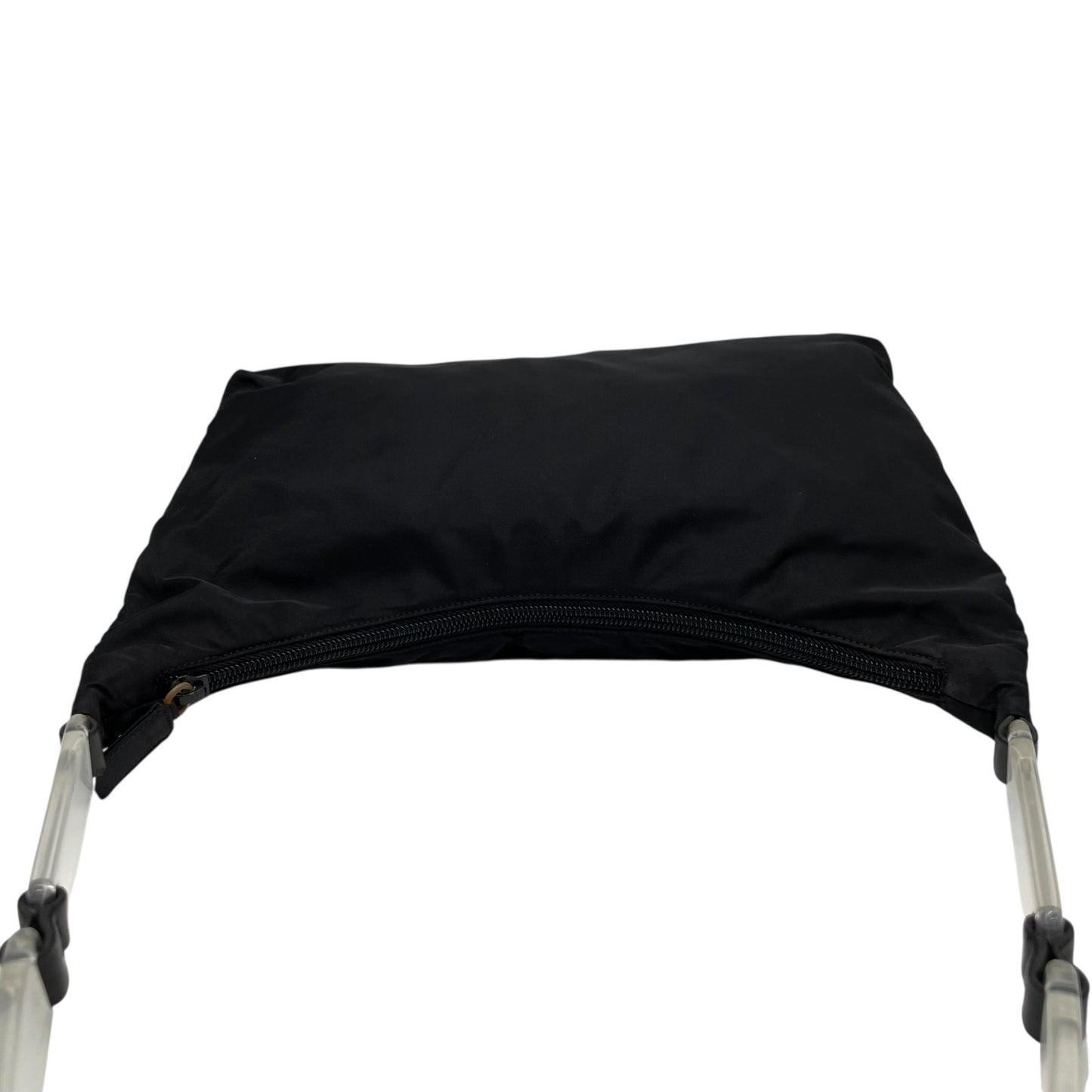 美品 PRADA プラダ ワンショルダー ショルダーバッグ ハンドバッグ 三角プレートロゴ トライアングルロゴ 黒 ブラック ナイロン シルバー金具 レディース B2