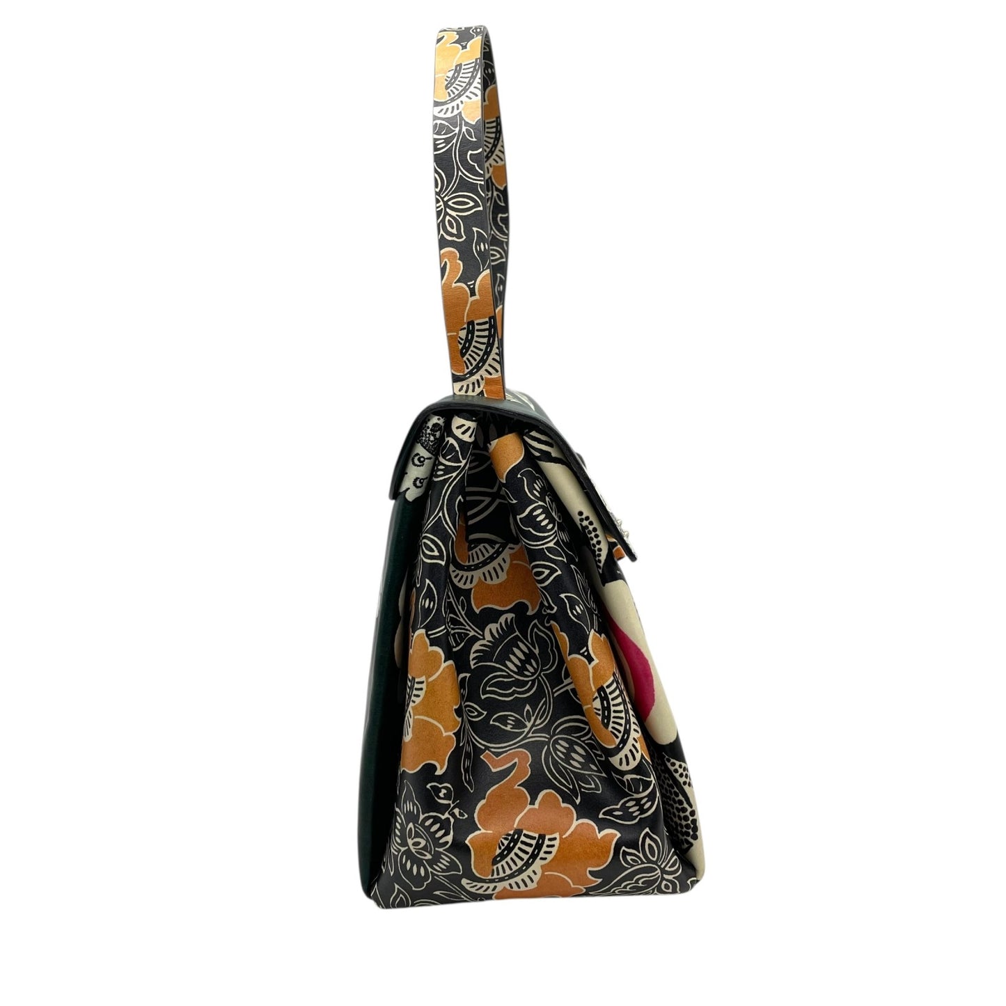 希少 美品 VALENTINO GARAVANI ヴァレンティノ・ガラヴァーニ ハンドバッグ フローラルプリント マイム シングルハンドル グリーン系 マルチカラー レザー シルバー金具 レディース D