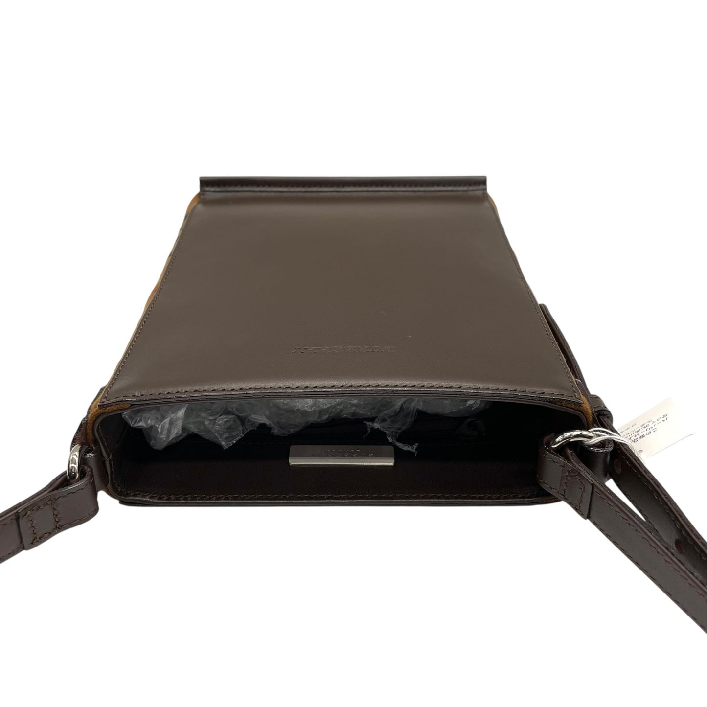 未使用級 BURBERRY バーバリー ショルダーバッグ ロゴ ステッチ 茶 ブラウン レザー スエード シルバー金具 クロスボディ 斜め掛け可 サコッシュ スマホショルダー レディース E