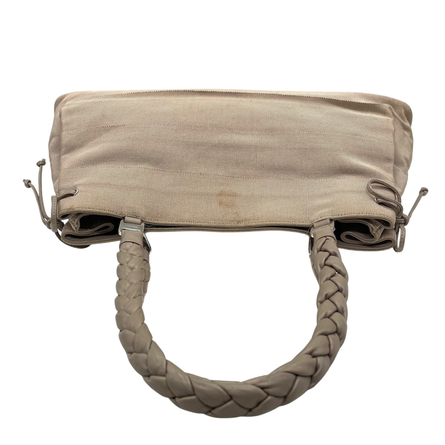 サルヴァトーレフェラガモ ハンドバッグ 編み込みレザーハンドル グレー キャンバス トートバッグ 肩掛け可能 K2