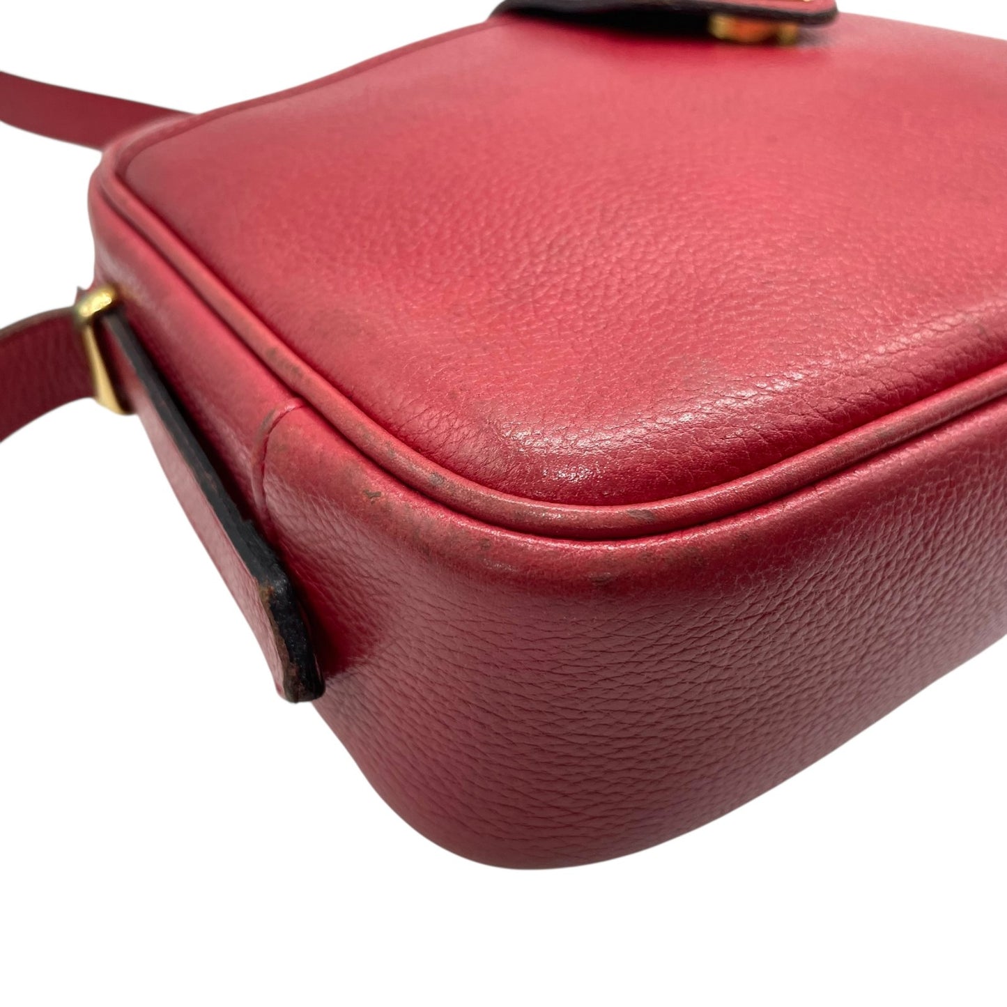 イヴサンローラン Yves Saint Laurent YSL ヴィンテージ ショルダーバッグ 赤 レッド レザー ゴールドロゴ 金金具 コンパクト A1