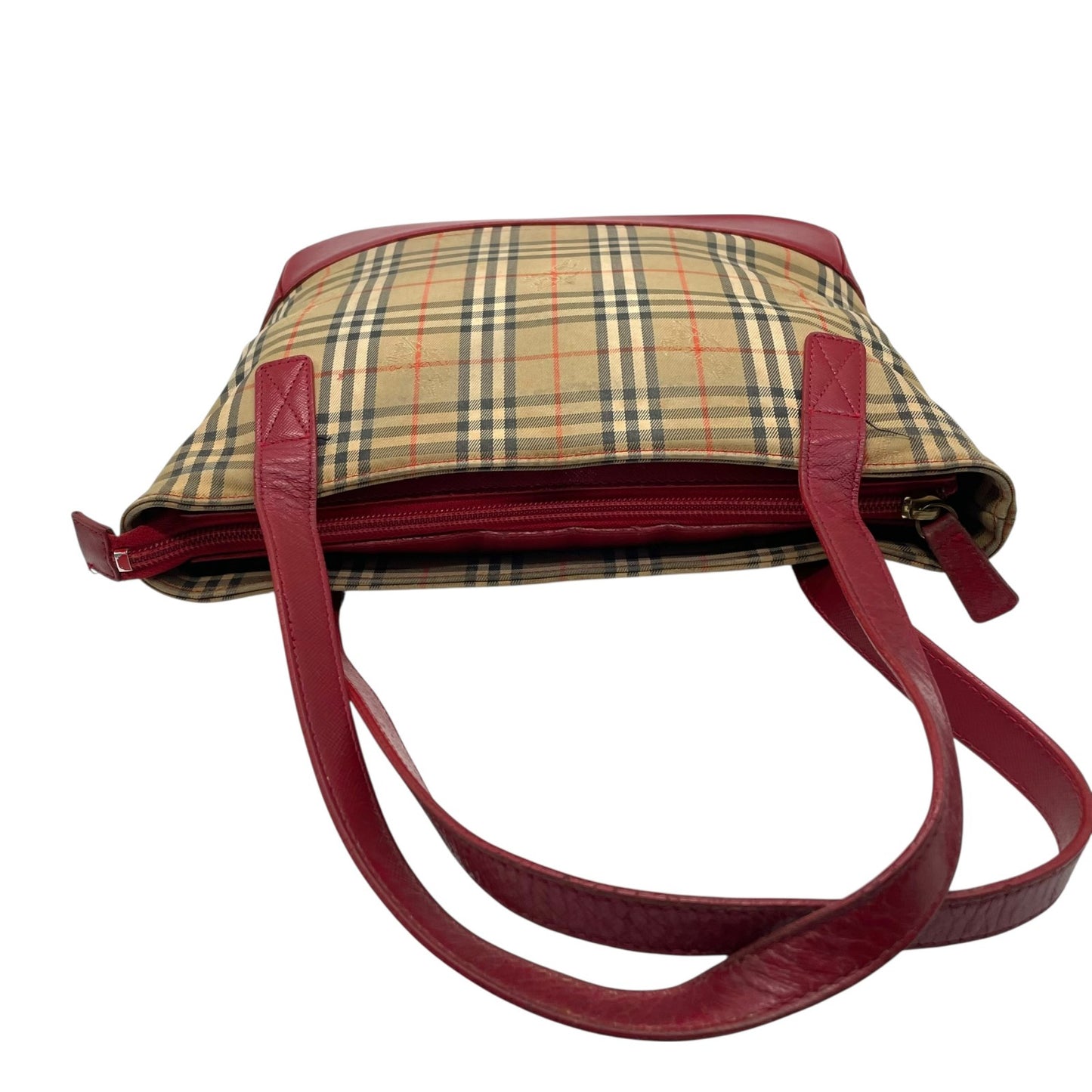バーバリーズ Burberrys ヴィンテージ トートバッグ ハンドバッグ ノバチェック 赤 レッド レザーロングハンドル D4