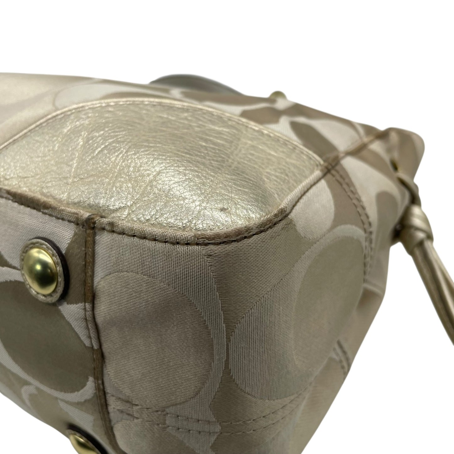 COACH コーチ トートバッグ ショルダーバッグ F16475 コレット シグネチャー キャリーオール サテン キャンバス レザー ベージュ ゴールド 肩掛け可 レディース E10