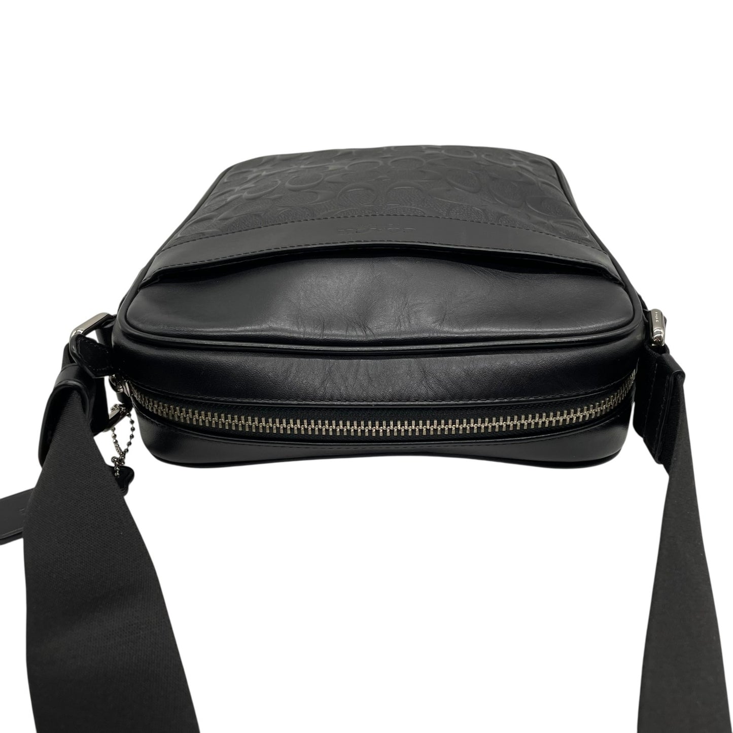 極美品 COACH コーチ ショルダーバッグ F11741 NIBLK シグネチャー 黒 ブラック レザー シルバー金具 チャールズ エンボス ロゴ 斜め掛け可 メンズ K12