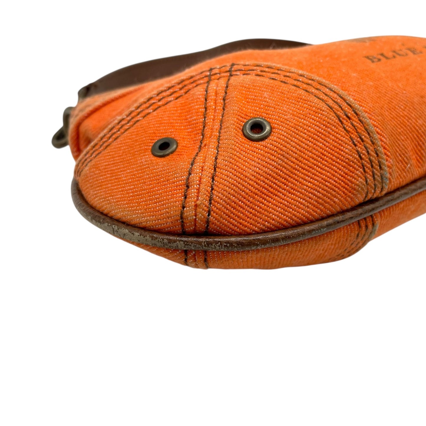 BURBERRY BLUE LABEL バーバリーブルーレーベル アクセサリーポーチ ミニハンドバッグ ホースロゴ オレンジ 茶 ブラウン キャンバス レザー ゴールド金具 Y2K レディース U9