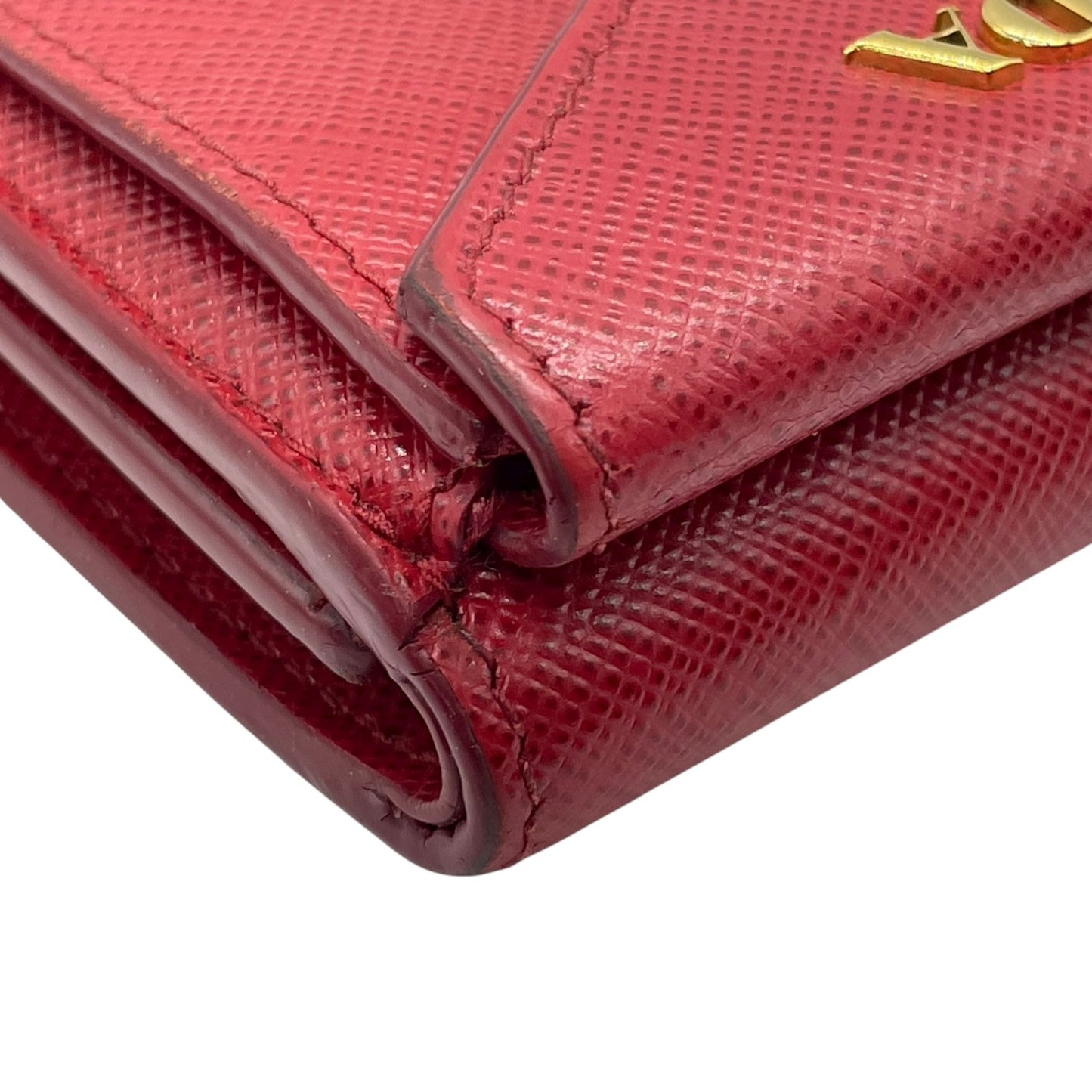 プラダ PRADA サフィアーノレザー 三つ折り財布 ミニウォレット 赤 レッド ゴールドロゴ コンパクトウォレット M5