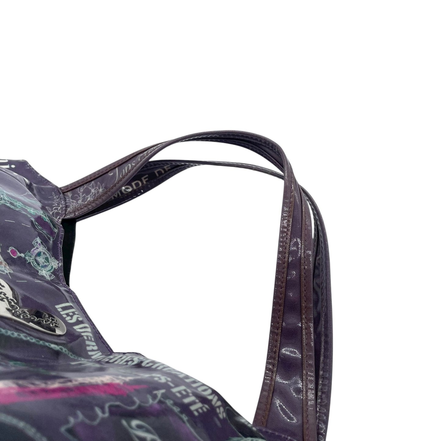 シンクビー Think Bee! ハンドバッグ トートバッグ パリ柄 エッフェル塔 ロゴ プリント 光沢 黒 ブラック レディース S90