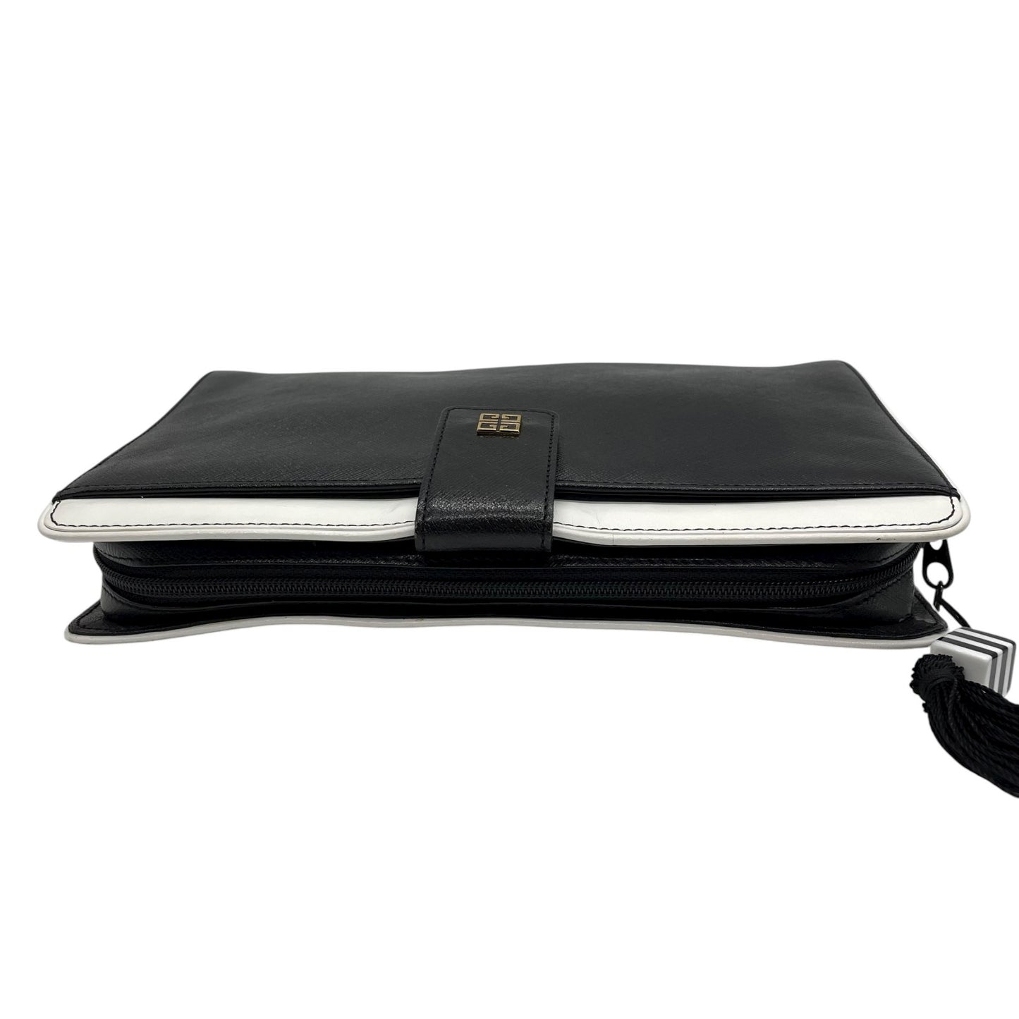 ジバンシィ Givenchy ジバンシー ロゴ金具 クラッチバッグ バイカラー 黒 ブラック 白 ホワイト レザー タッセル フリンジ ヴィンテージ S96