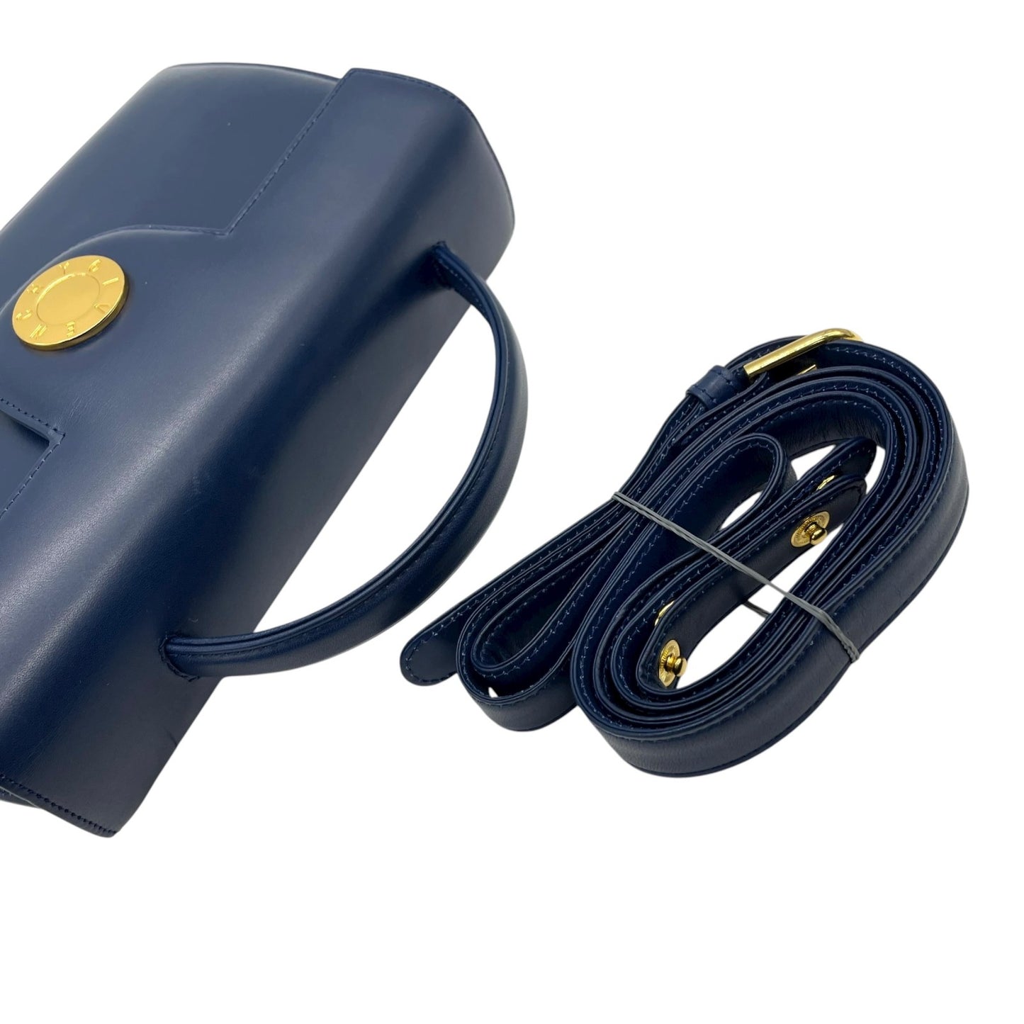 未使用級 美品 ジバンシィ ジバンシー GIVENCHY ハンドバッグ 2WAY ショルダー レザー 紺 ブルー ネイビー 金金具 ゴールド金具 ロゴ ヴィンテージ B4