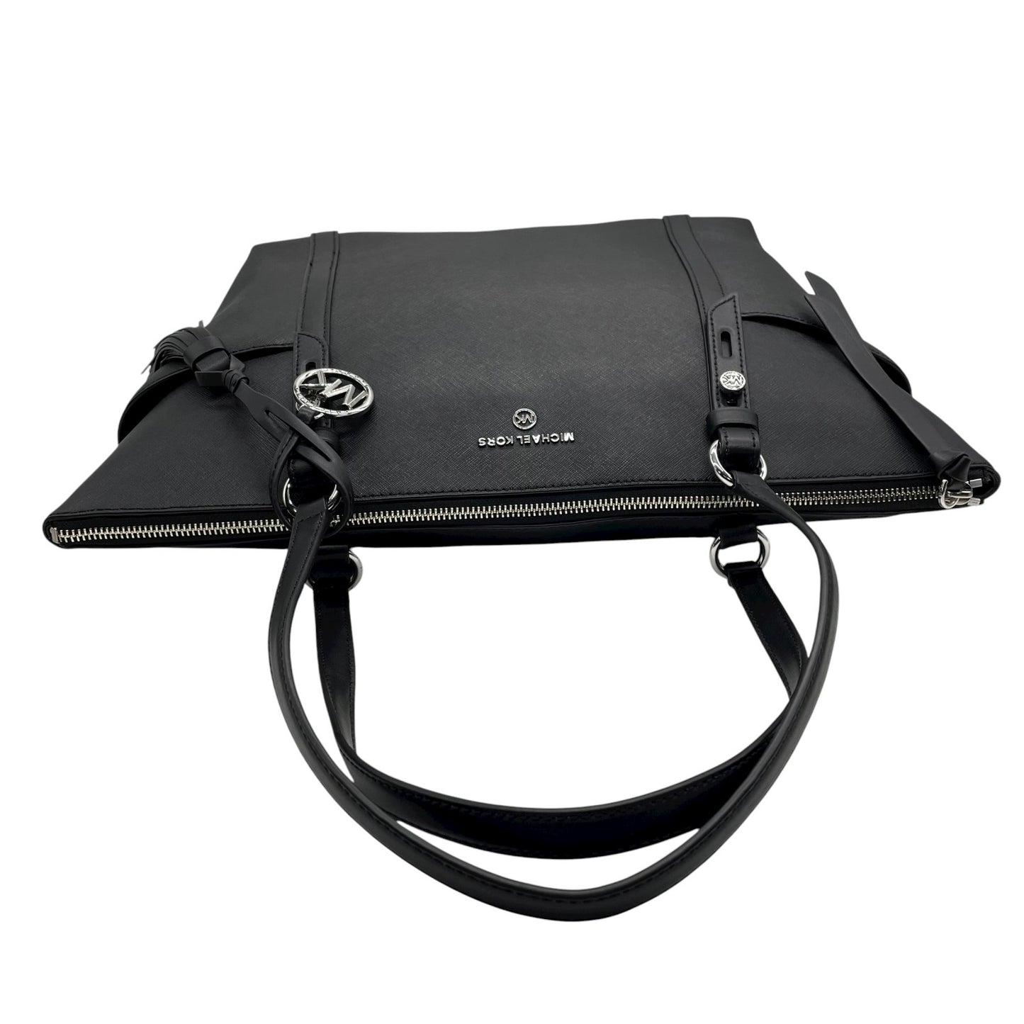 新品同様 美品 マイケルコース MICHAEL KORS トートバッグ ビジネストート レザー 黒 ブラック ロゴチャーム タッセル付き A