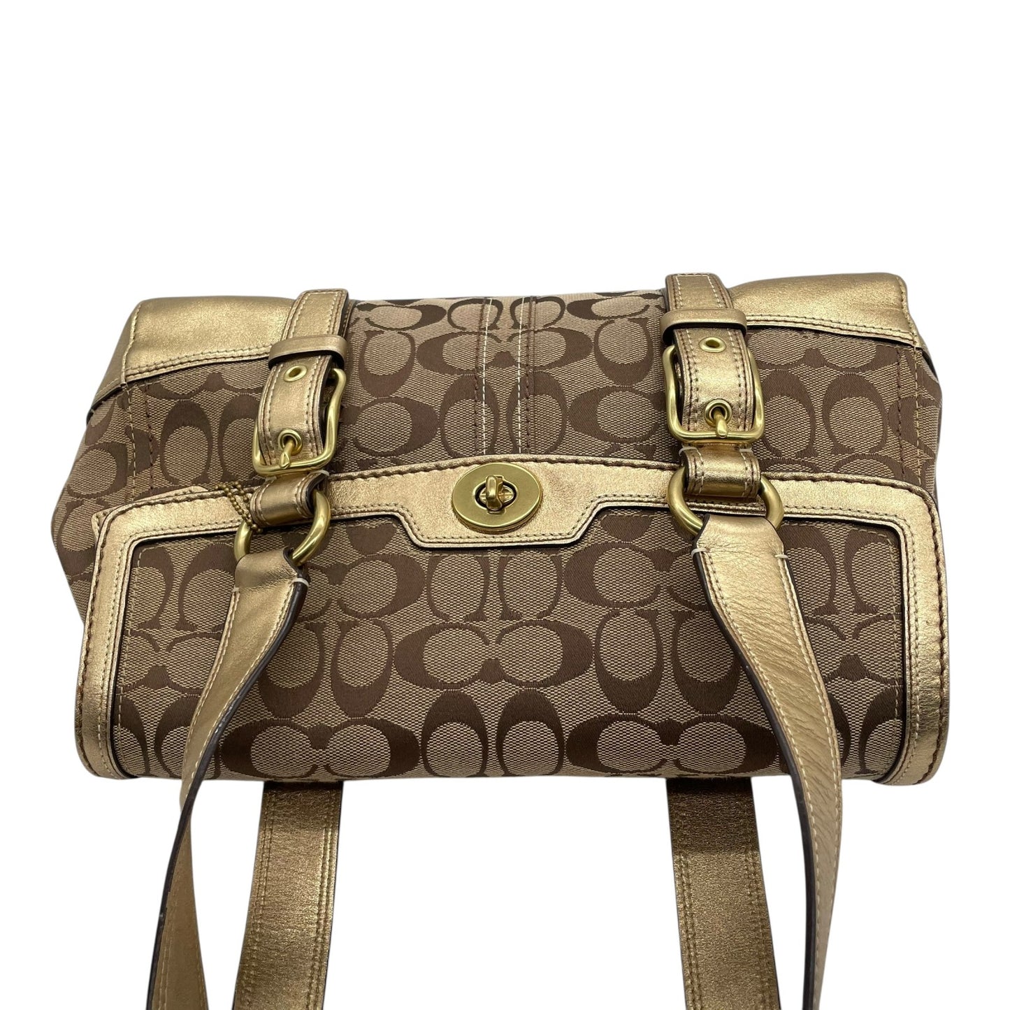 コーチ COACH シグネチャー キャンバス×レザー ハンドバッグ 金金具 ゴールド金具 トートバッグ 美品 S51