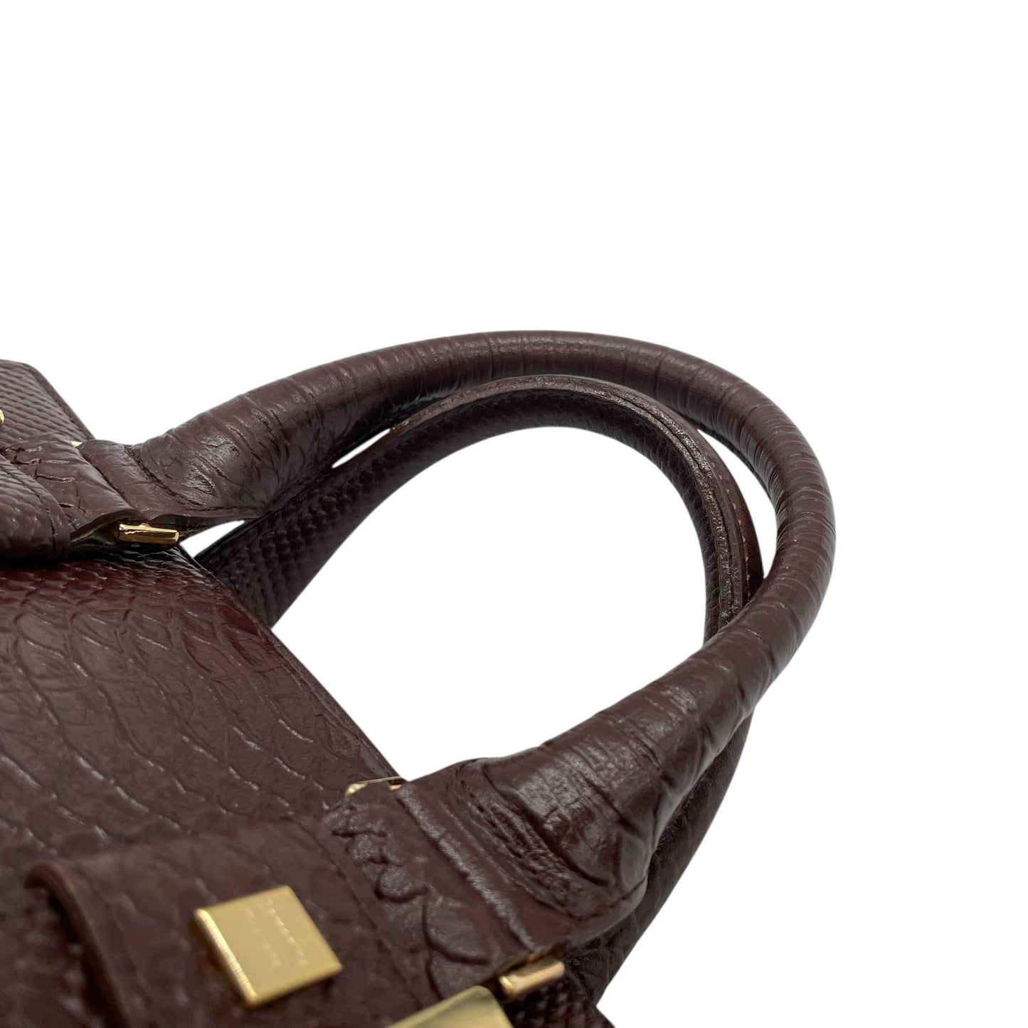 サマンサタバサ Samantha Thavasa 型押し レザー ハンドバッグ ブラウン 茶色 金金具 ゴールド金具 S51