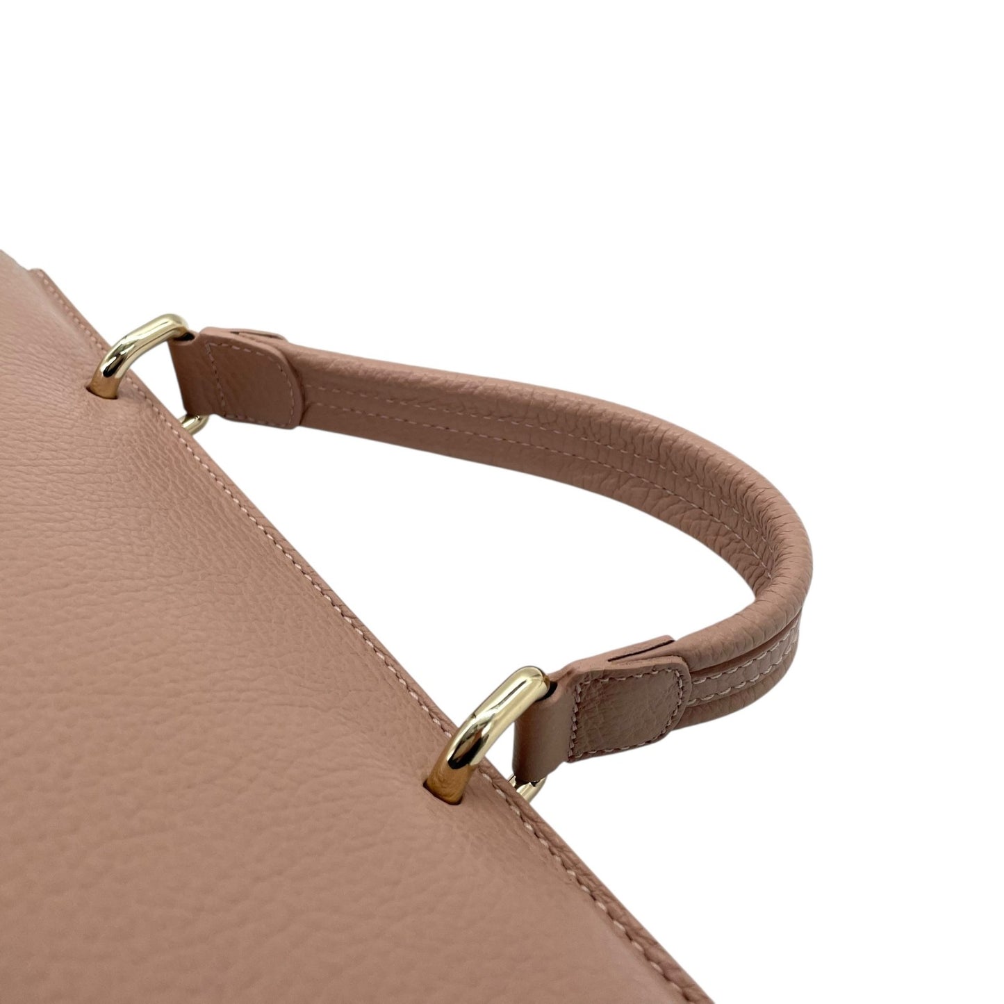 美品 フルラ FURLA メトロポリス トップハンドルバッグ ピンクベージュ レザー 金金具 ゴールド 2WAY ショルダー付き S56