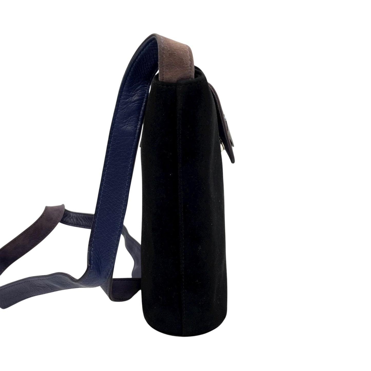 バリー BALLY スエード レザー コンビ ショルダーバッグ フラップ 黒 ブラック グレー金具 レディース C12