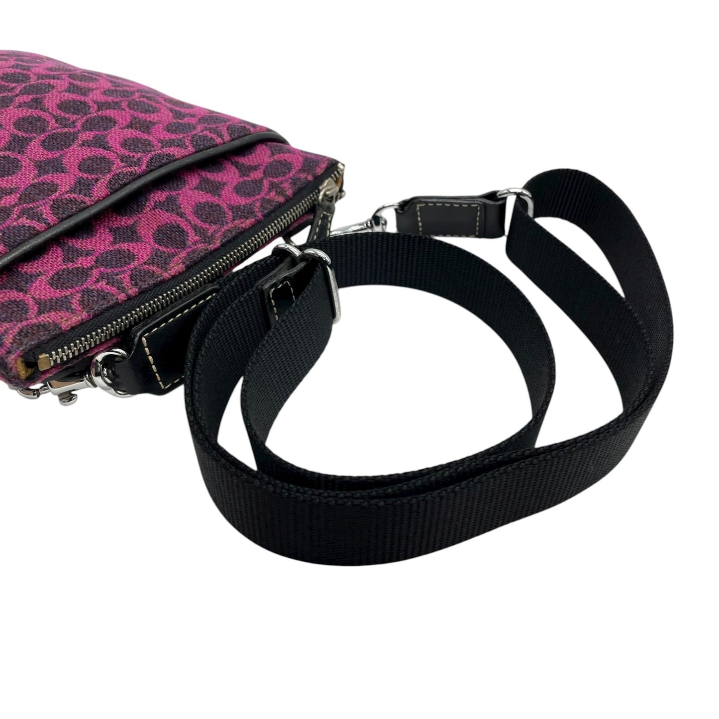 美品 コーチ COACH シグネチャー ジャカード ショルダーバッグ クロスボディ ピンク パープル ブラック レディース C8