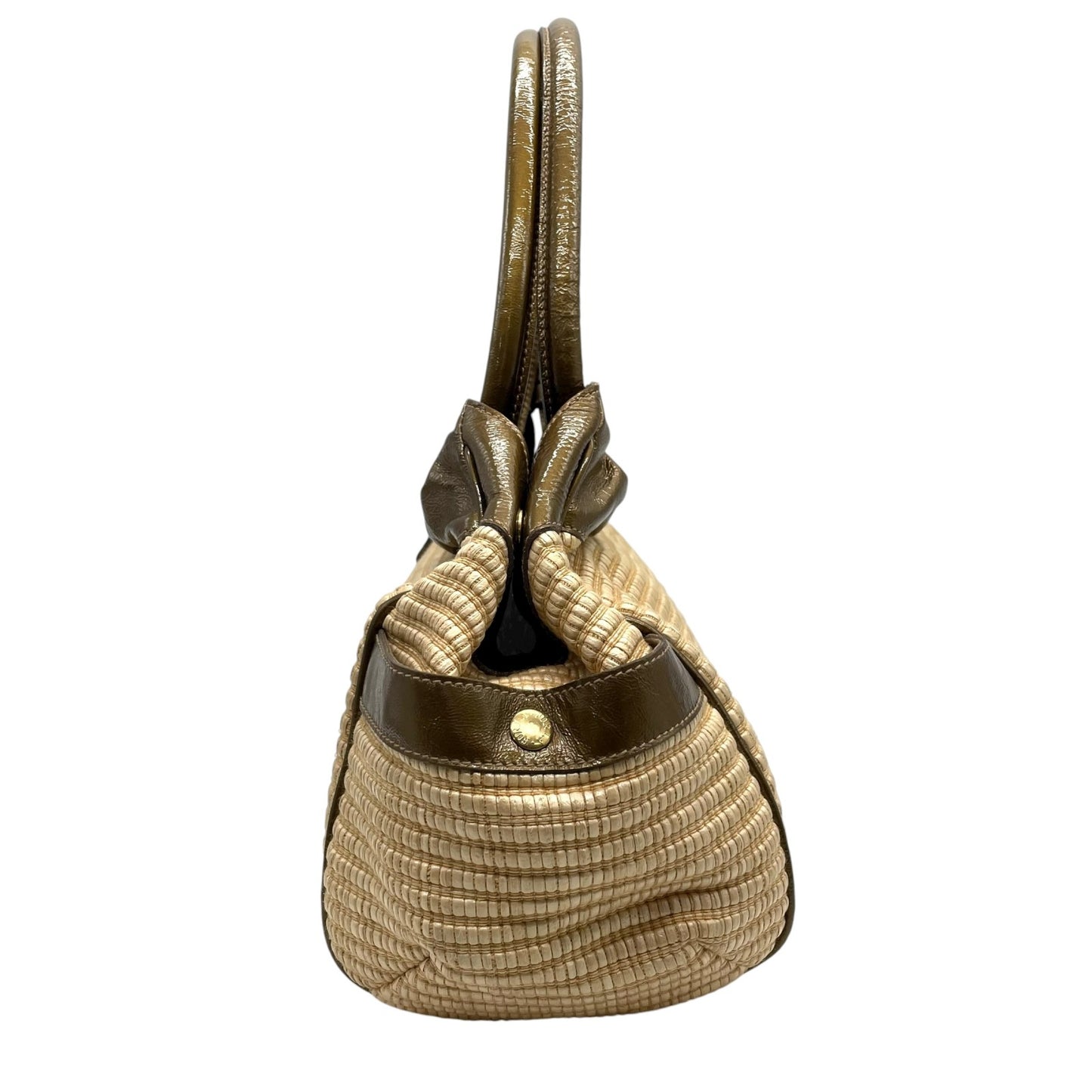 フルラ FURLA ラフィア レザー ハンドバッグ トート カーキ ベージュ ナチュラル 高級感 かごバッグ C2