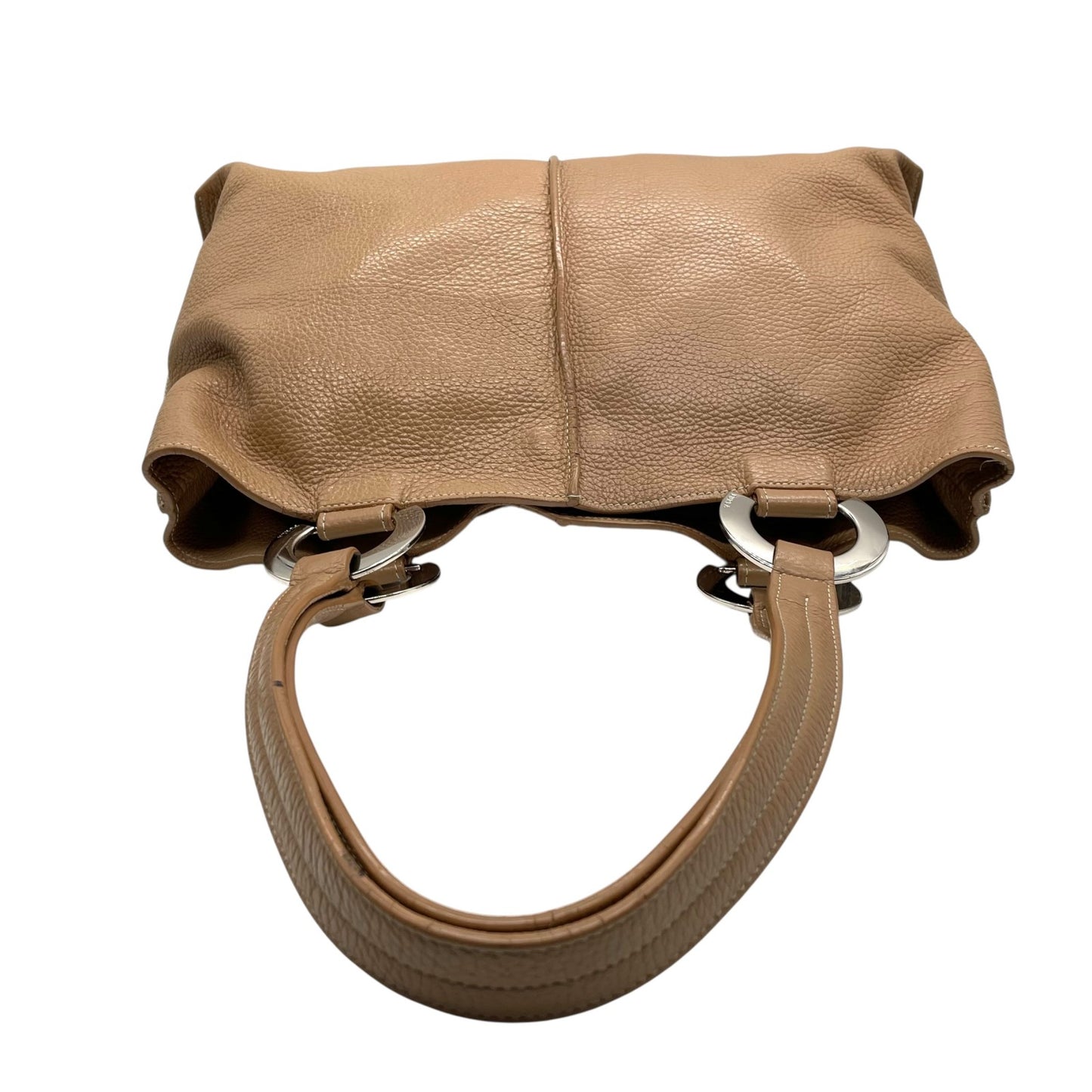 美品 コーチ COACH トートバッグ レザー ベージュ シルバー金具 メタルリング 肩掛け A4収納可 S52