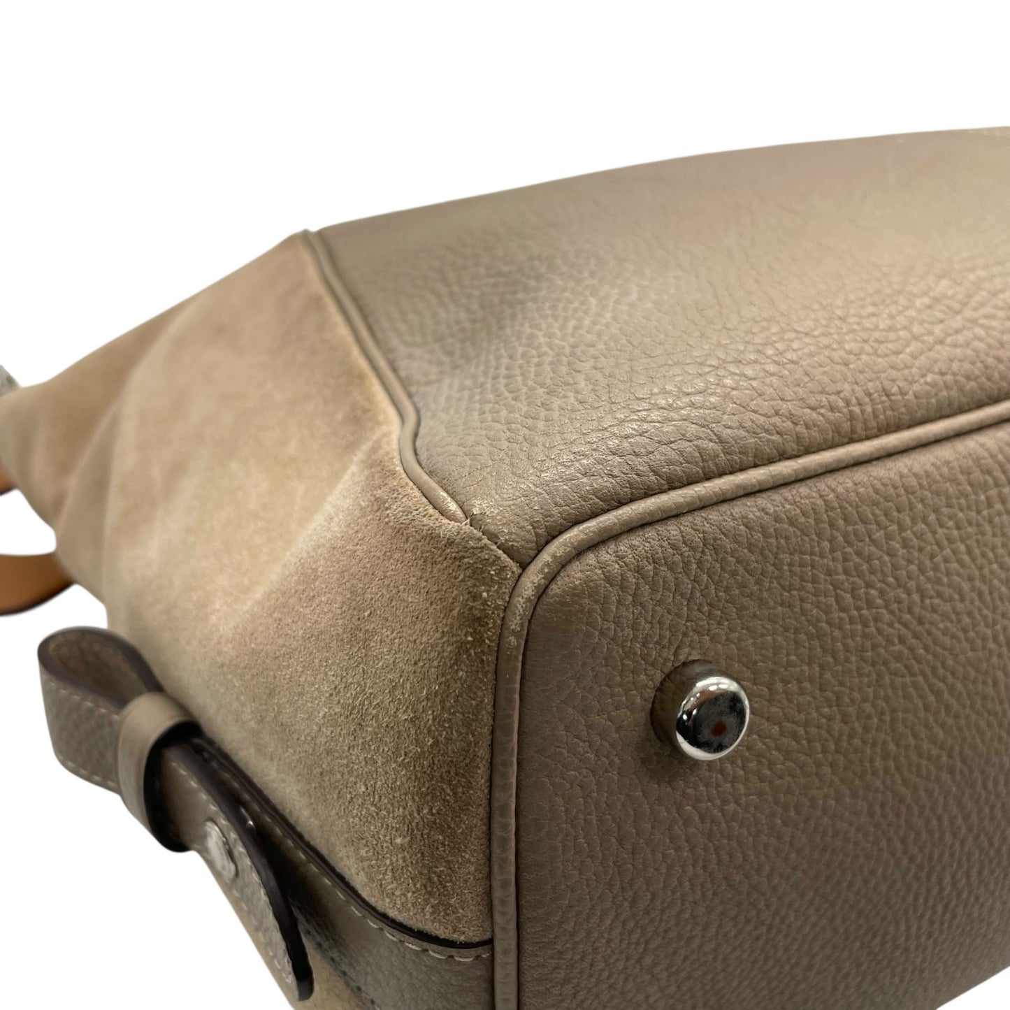 コーチ COACH Cチャーム トートバッグ ハンドバッグ スエード レザー グレー ベージュ シルバー金具 T4